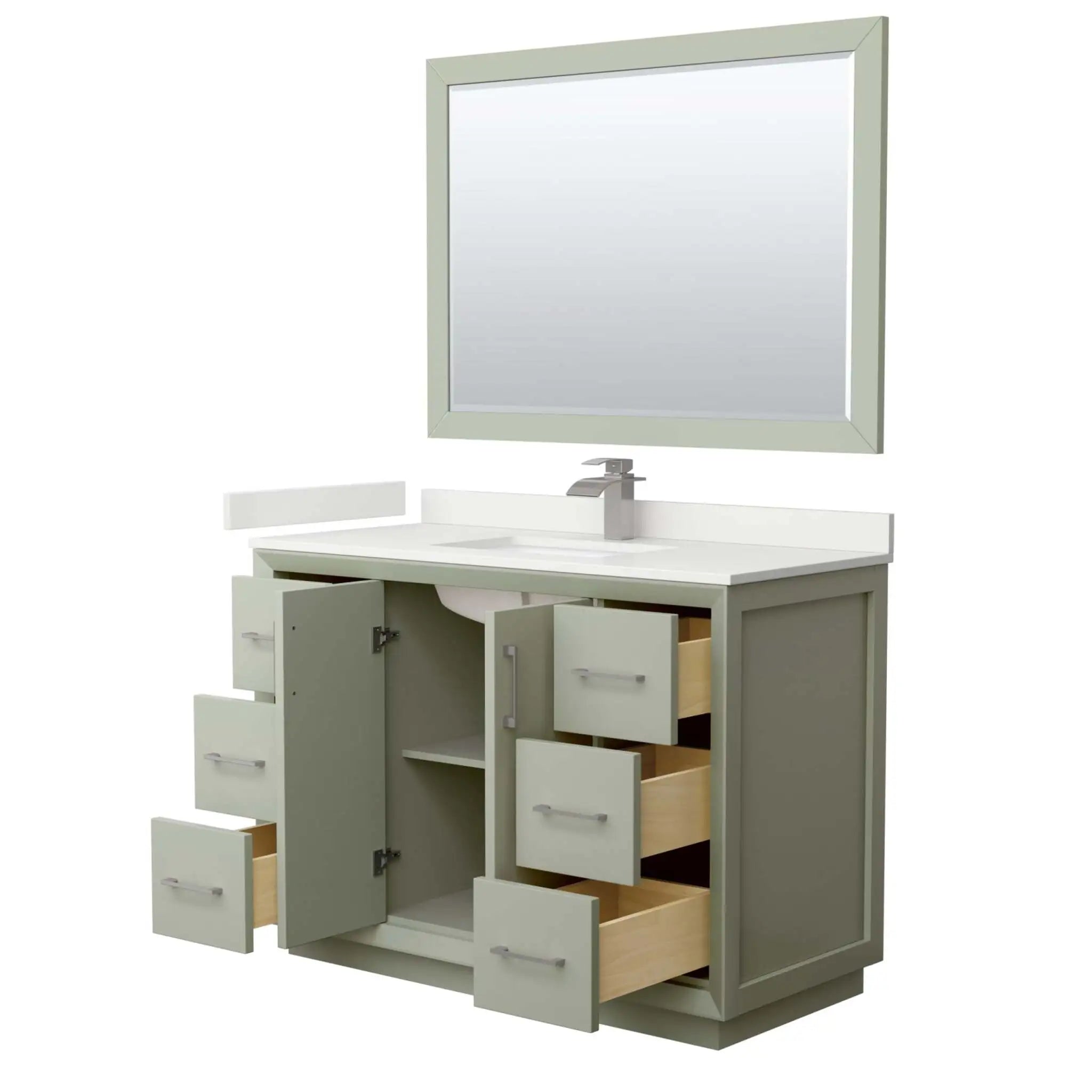 48" Strada Single Bathroom Vanity in Light Green with Brushed Nickel Trim & 46" Mirror by Wyndham