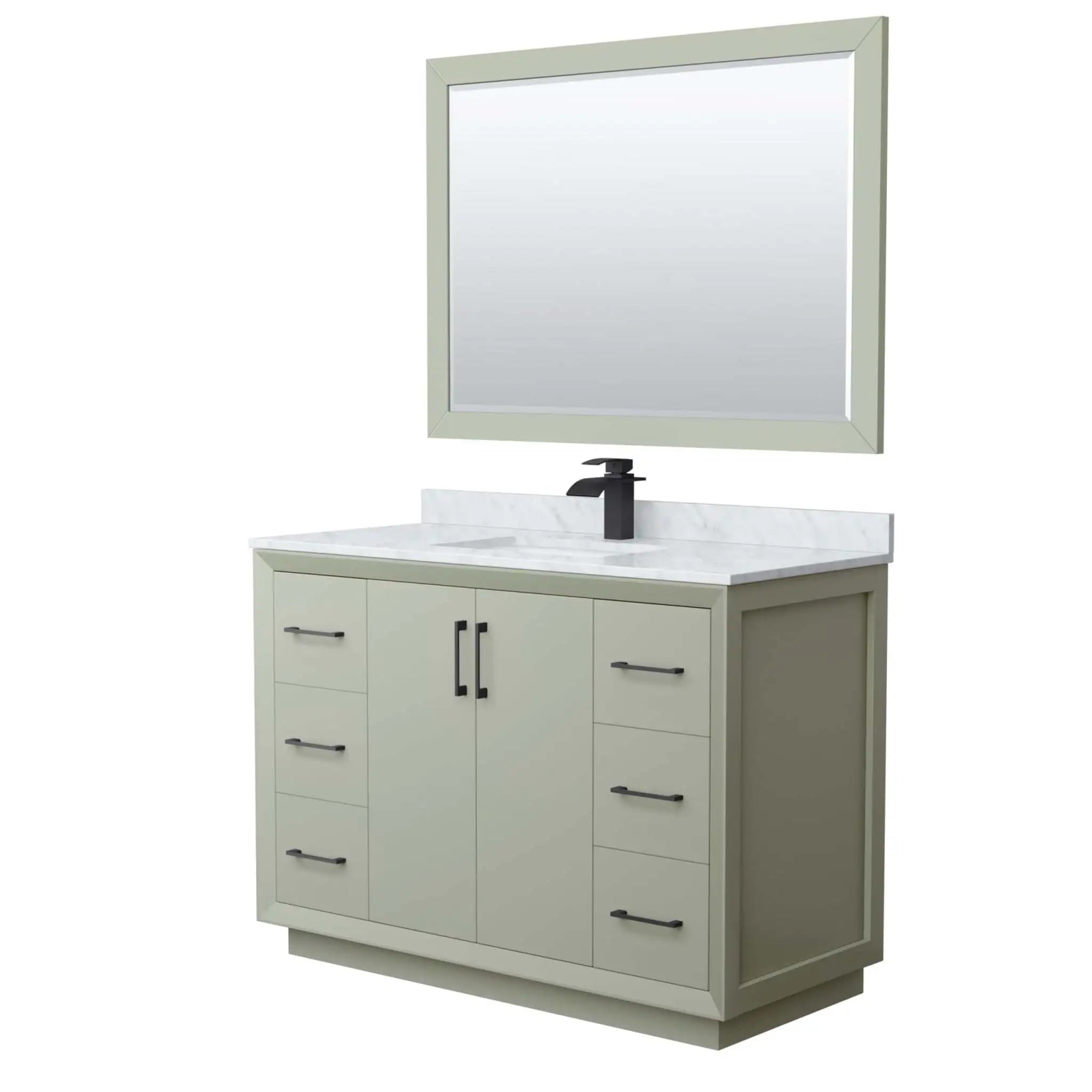 48" Strada Single Bathroom Vanity in Light Green with Matte Black Trim & 46" Mirror by Wyndham