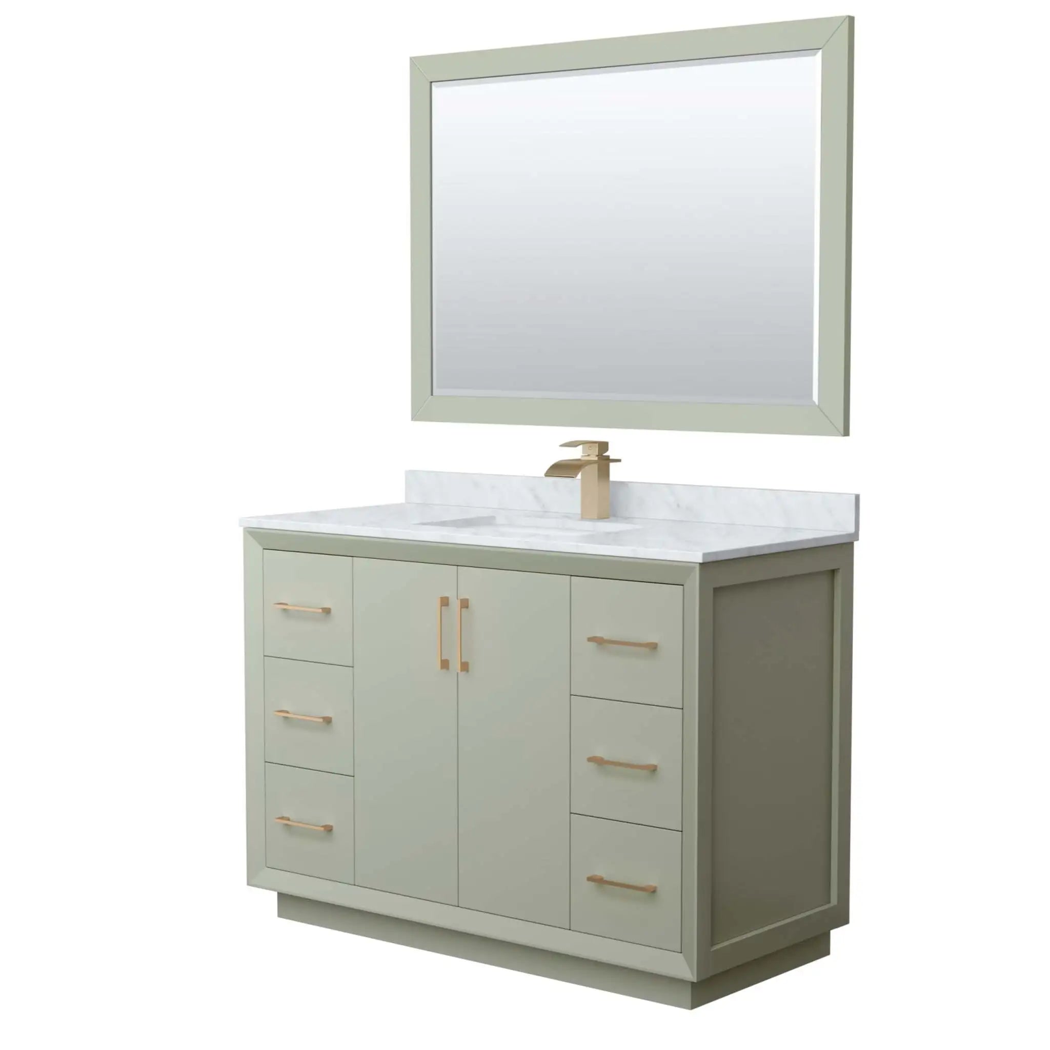 48" Strada Single Bathroom Vanity in Light Green with Satin Bronze Trim & 46" Mirror by Wyndham