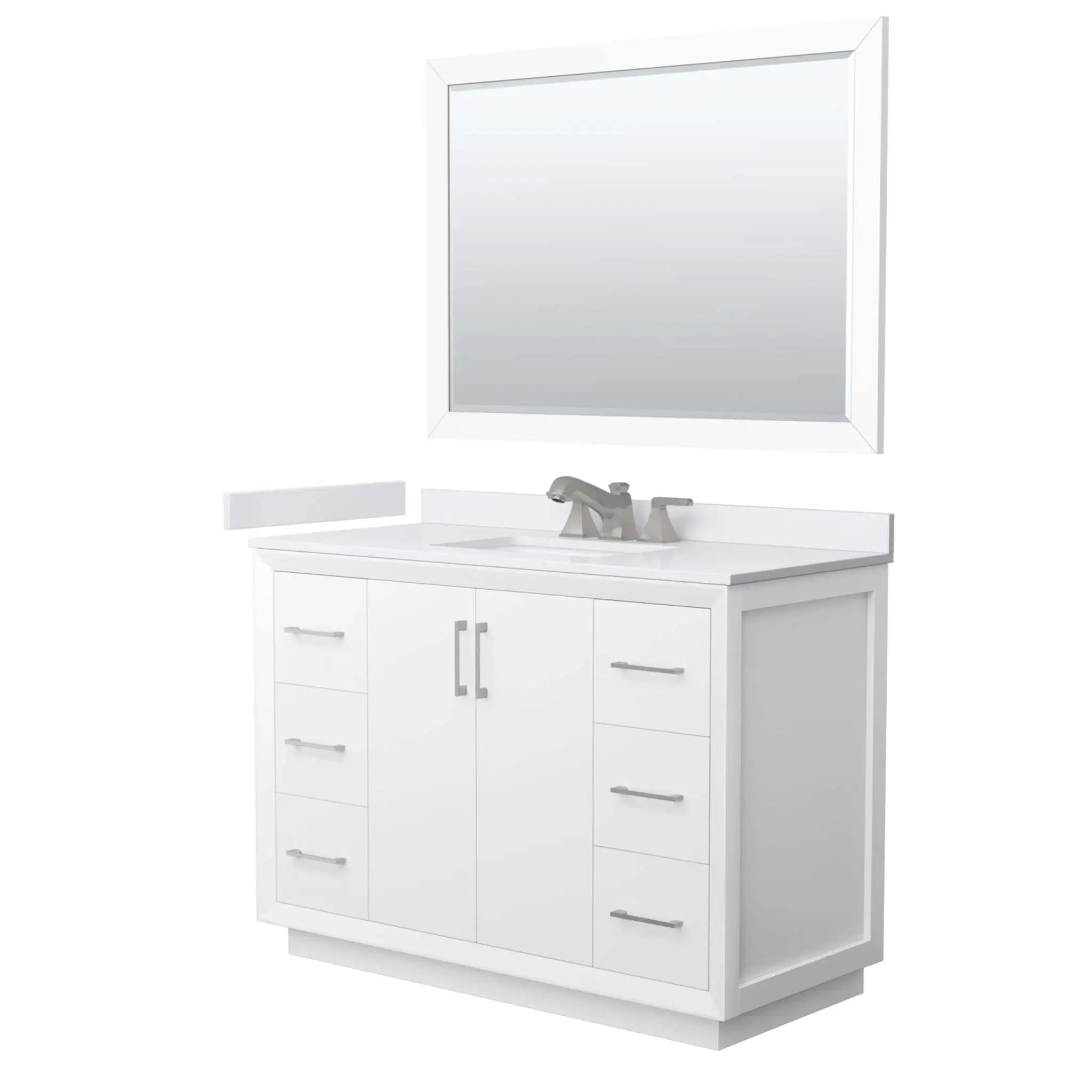 48" Strada Single Bathroom Vanity in White with Brushed Nickel Trim & 46" Mirror by Wyndham