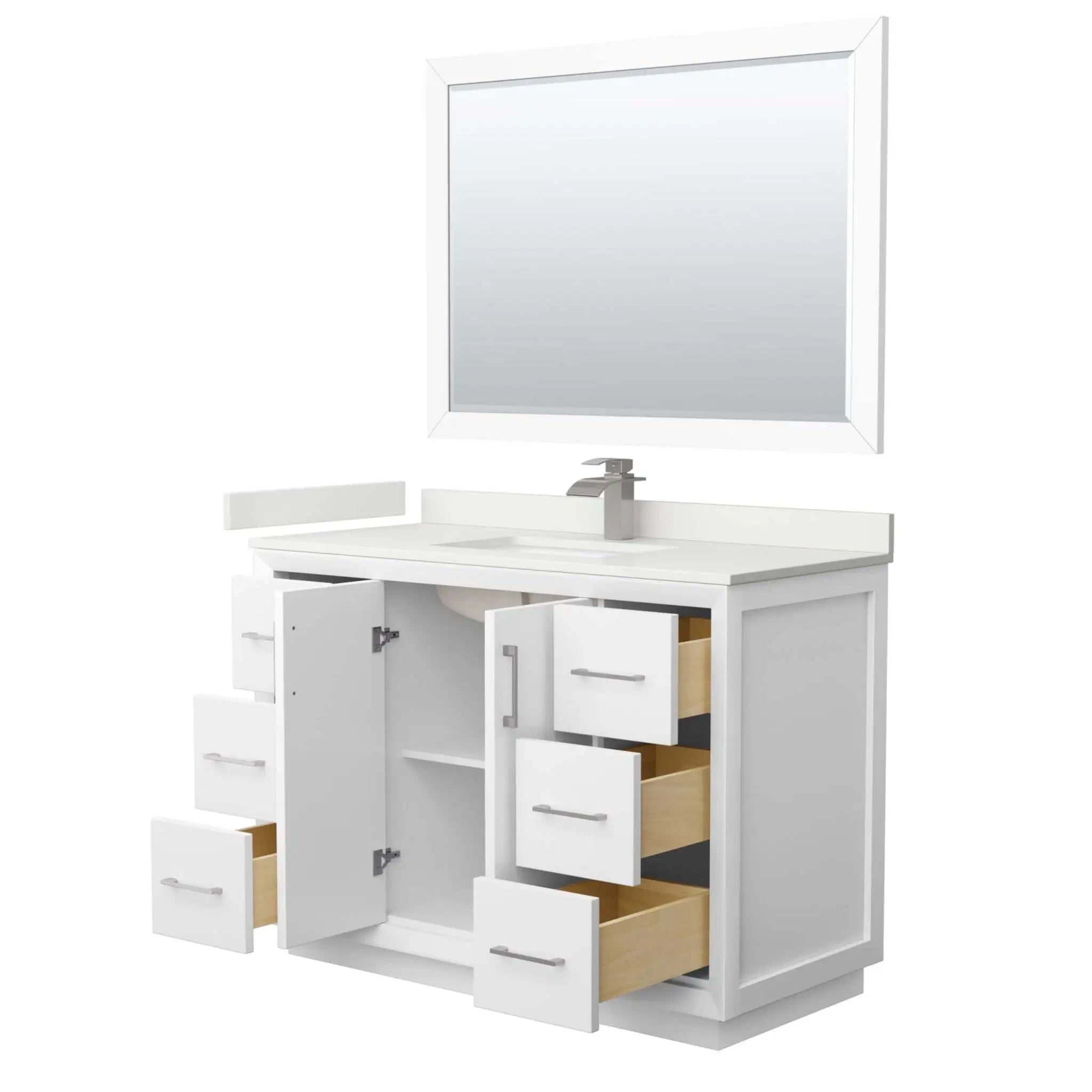 48" Strada Single Bathroom Vanity in White with Brushed Nickel Trim & 46" Mirror by Wyndham