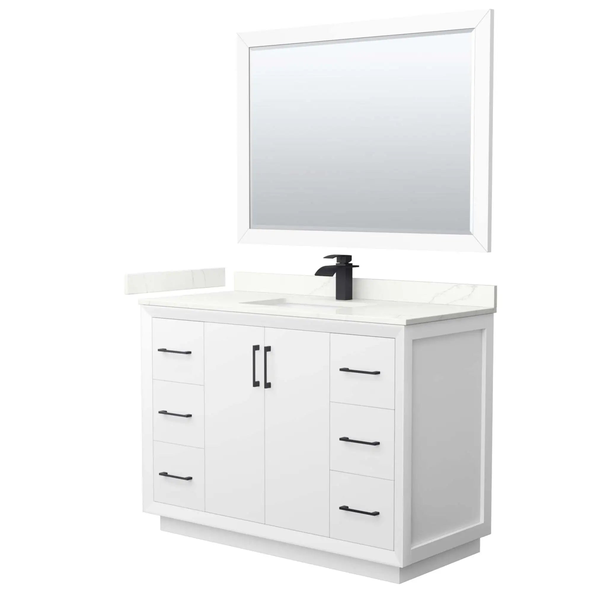 48" Strada Single Bathroom Vanity in White with Matte Black Trim & 46" Mirror by Wyndham