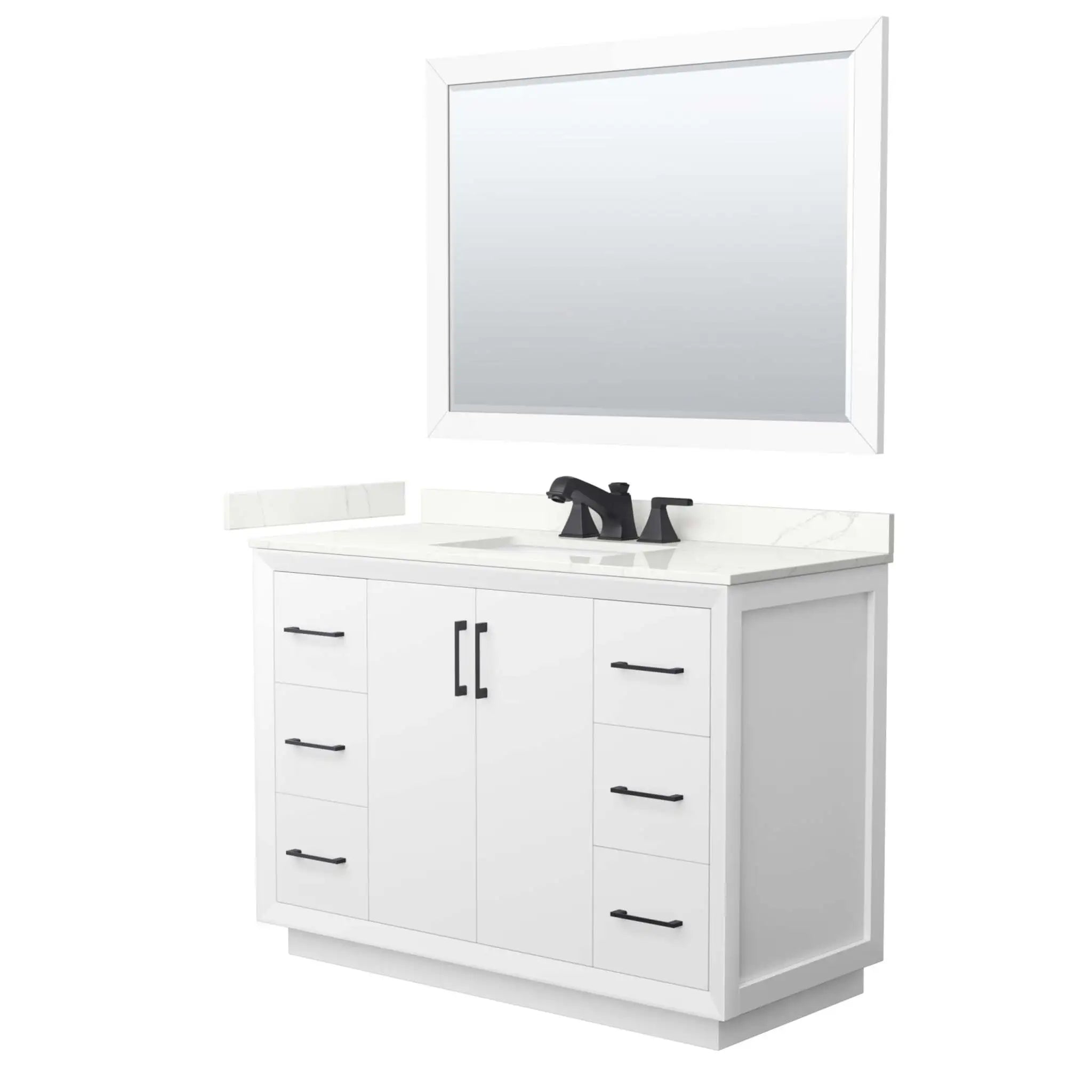48" Strada Single Bathroom Vanity in White with Matte Black Trim & 46" Mirror by Wyndham