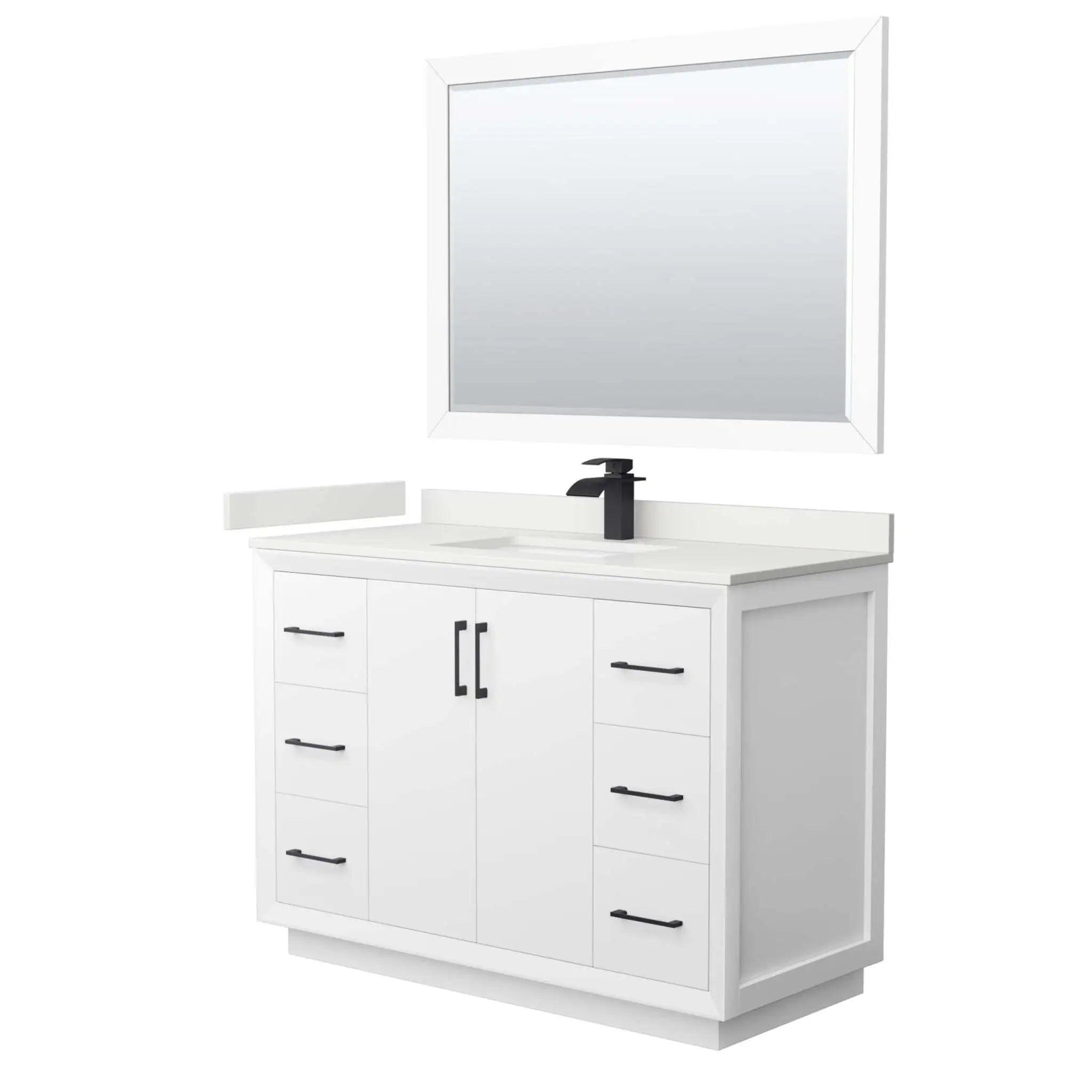 48" Strada Single Bathroom Vanity in White with Matte Black Trim & 46" Mirror by Wyndham