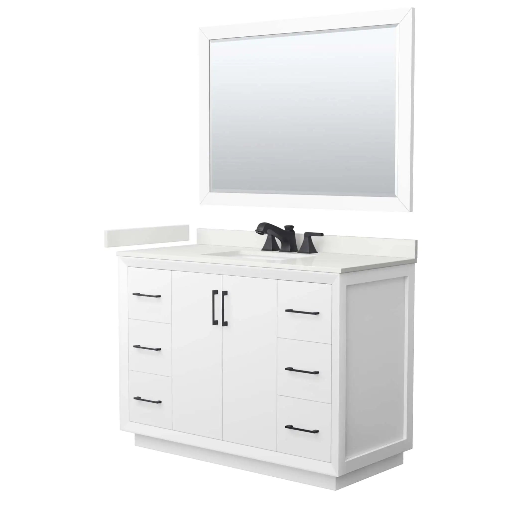 48" Strada Single Bathroom Vanity in White with Matte Black Trim & 46" Mirror by Wyndham