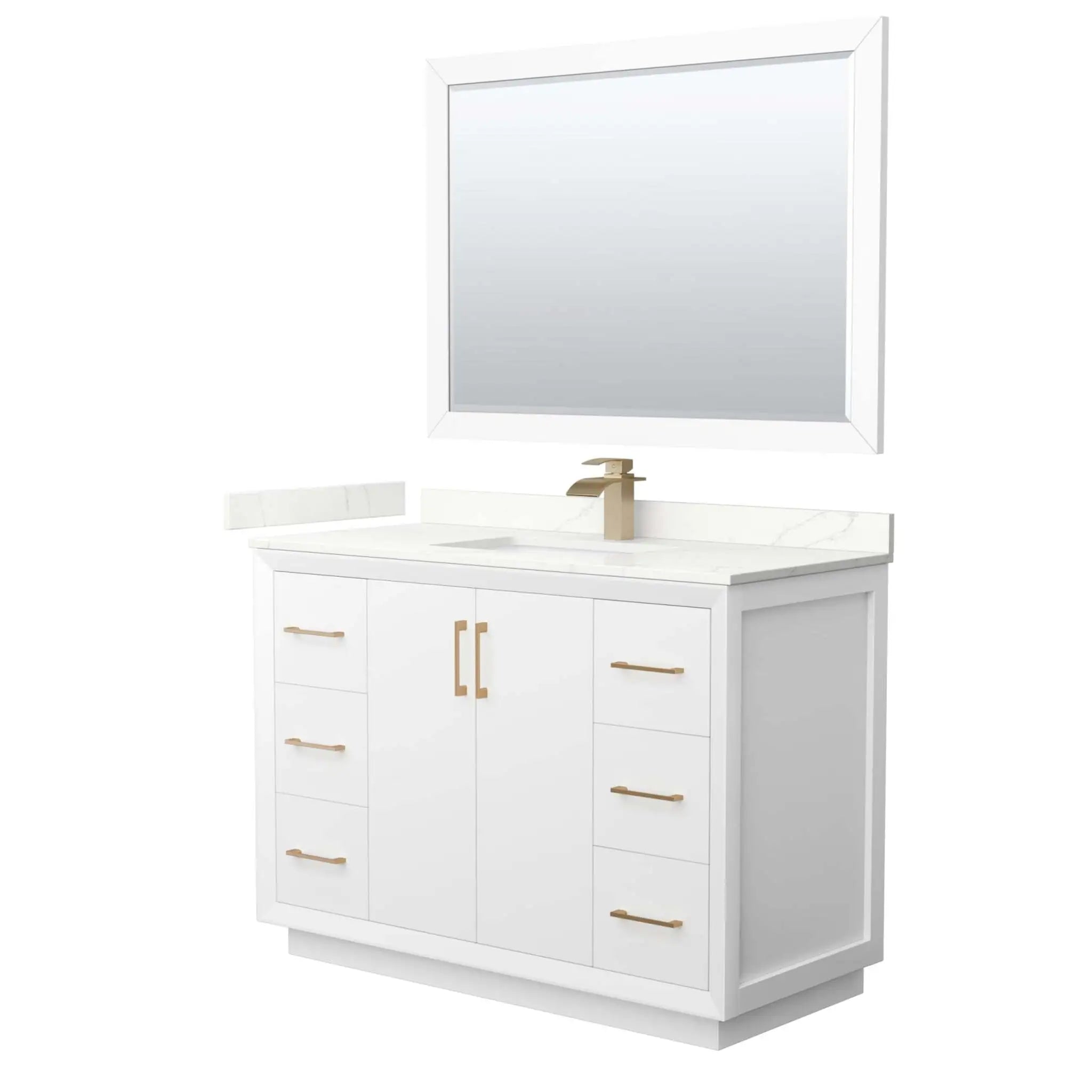 48" Strada Single Bathroom Vanity in White with Satin Bronze Trim & 46" Mirror by Wyndham