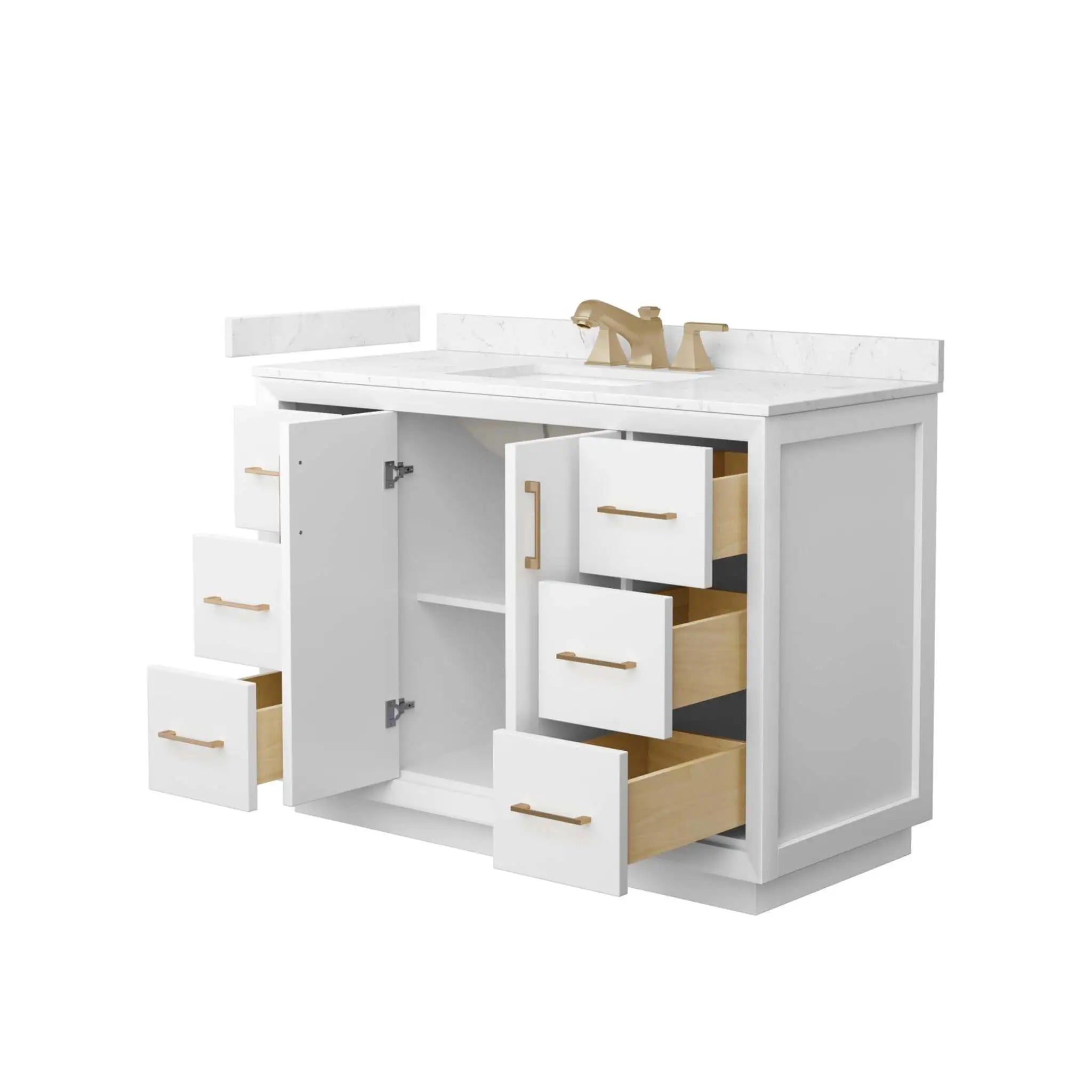 48" Strada Single Bathroom Vanity in White with Satin Bronze Trim by Wyndham