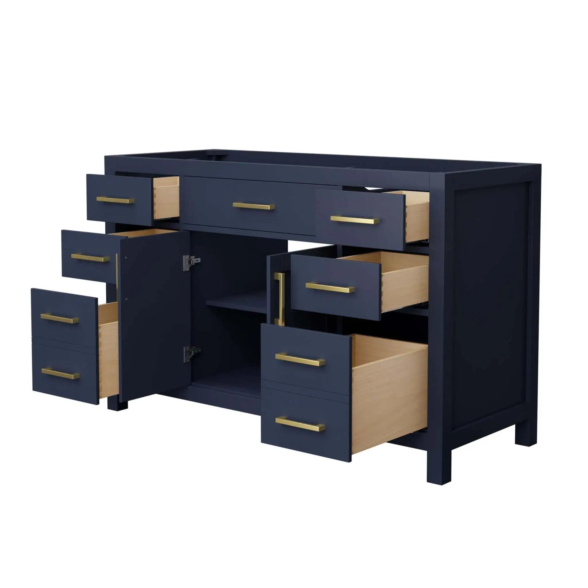 54" Beckett Single Bathroom Vanity in Dark Blue with Brushed Gold Trim by Wyndham