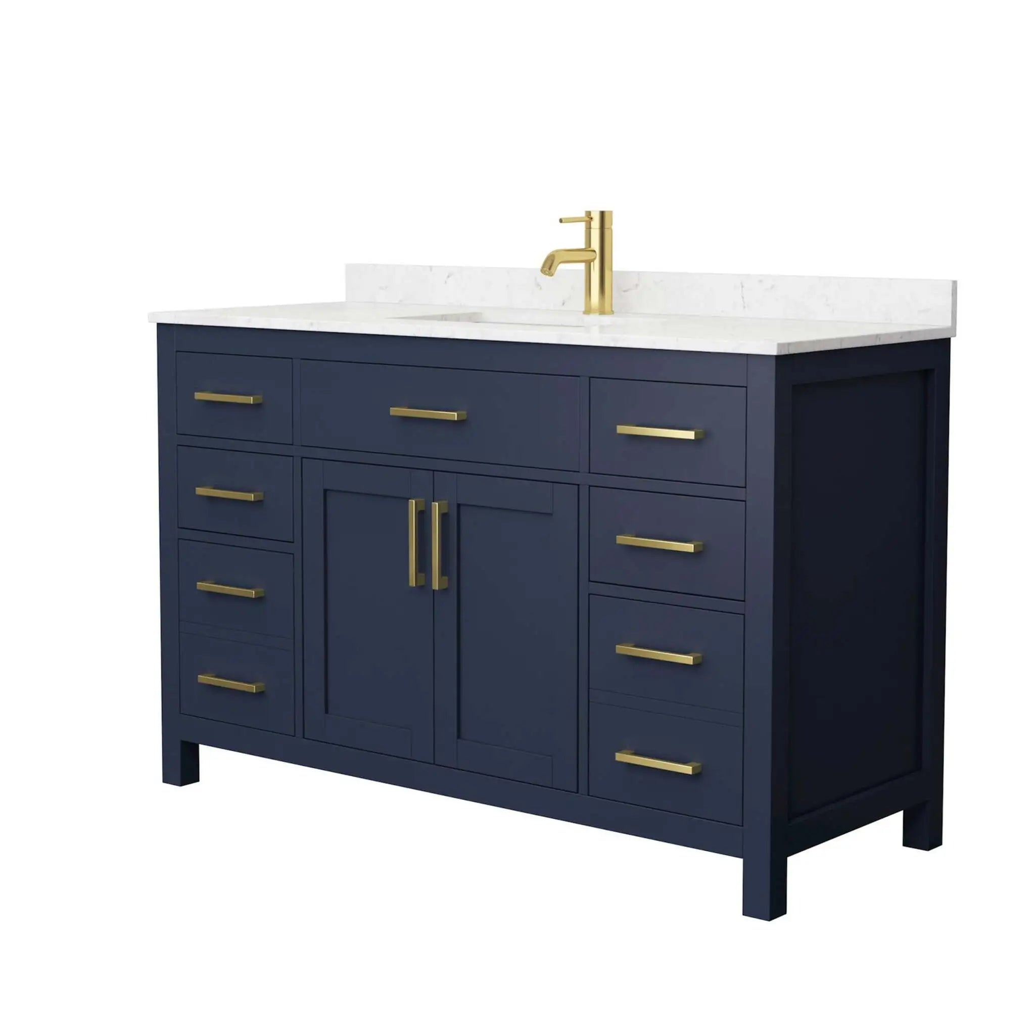 54" Beckett Single Bathroom Vanity in Dark Blue with Brushed Gold Trim by Wyndham