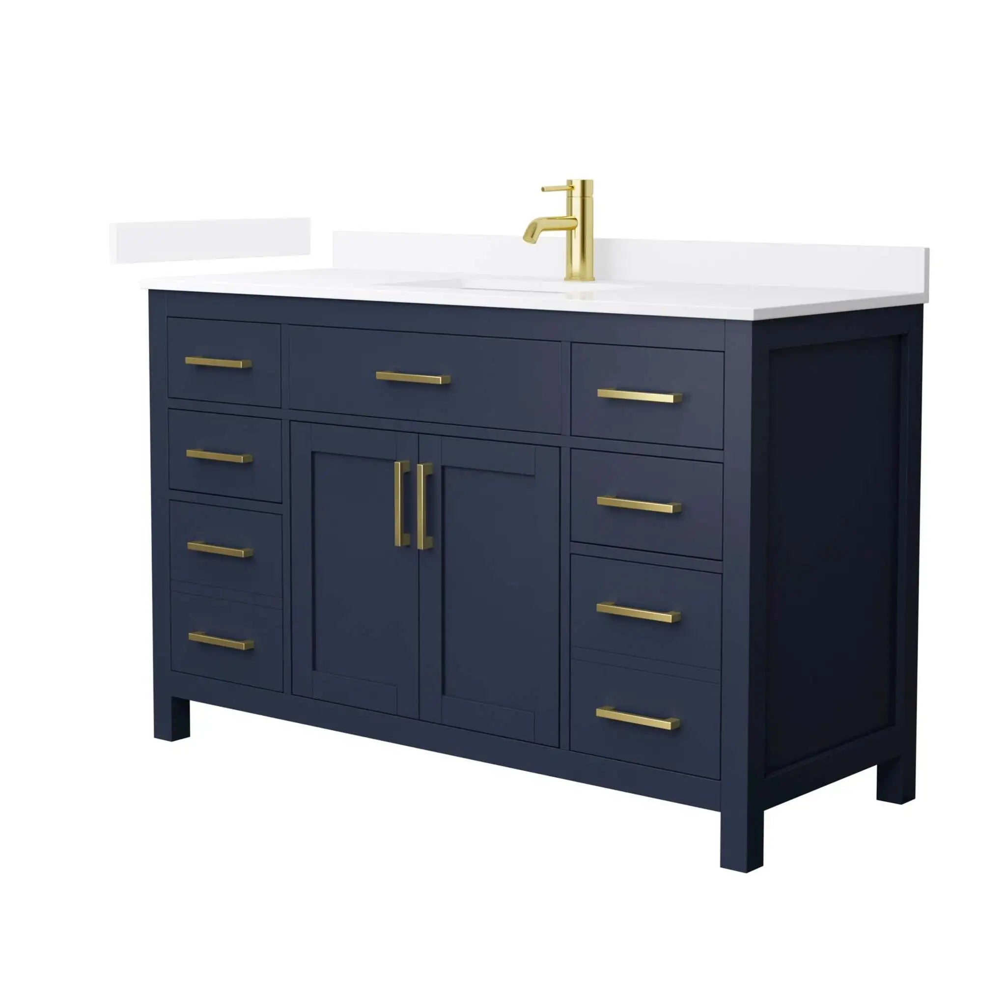 54" Beckett Single Bathroom Vanity in Dark Blue with Brushed Gold Trim by Wyndham