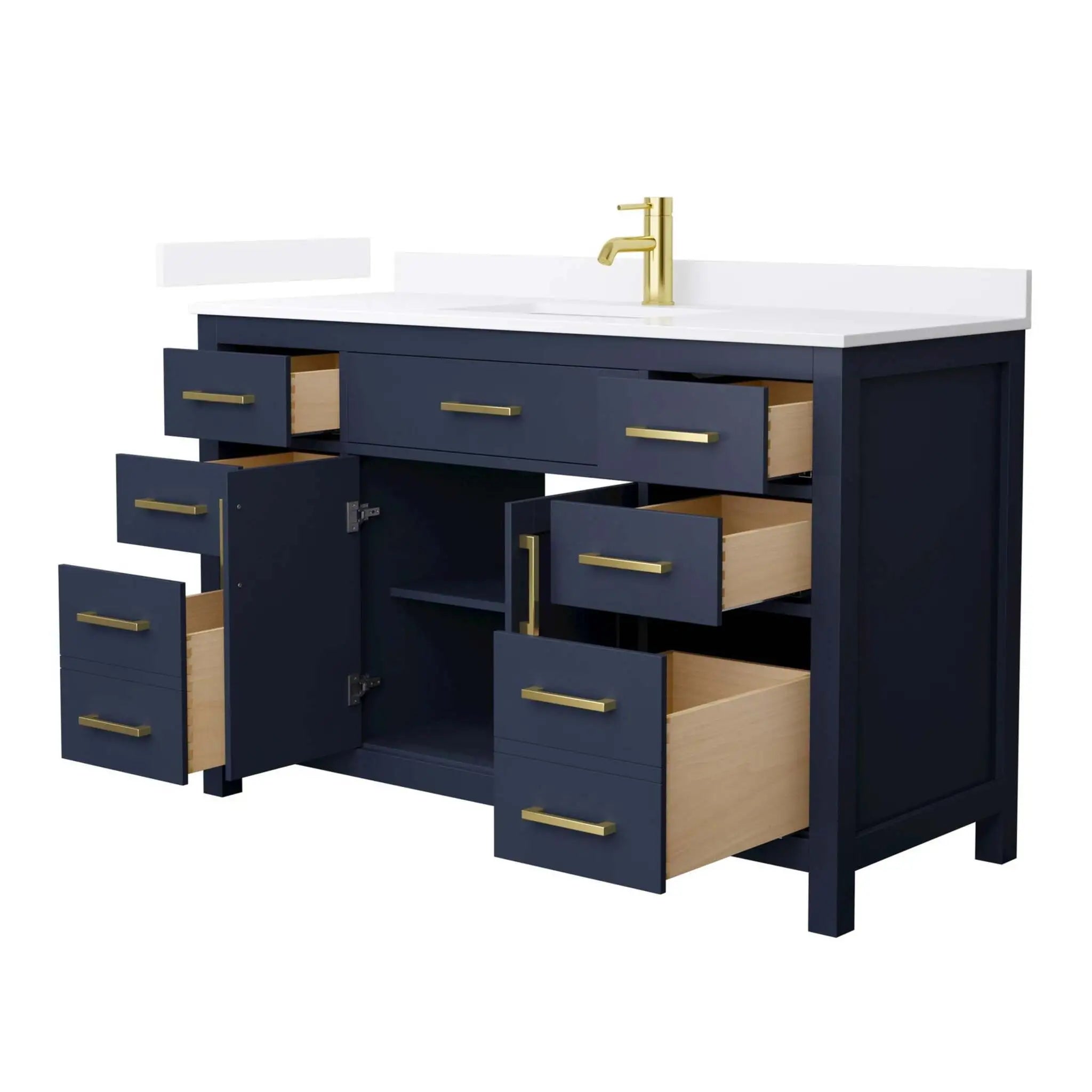 54" Beckett Single Bathroom Vanity in Dark Blue with Brushed Gold Trim by Wyndham