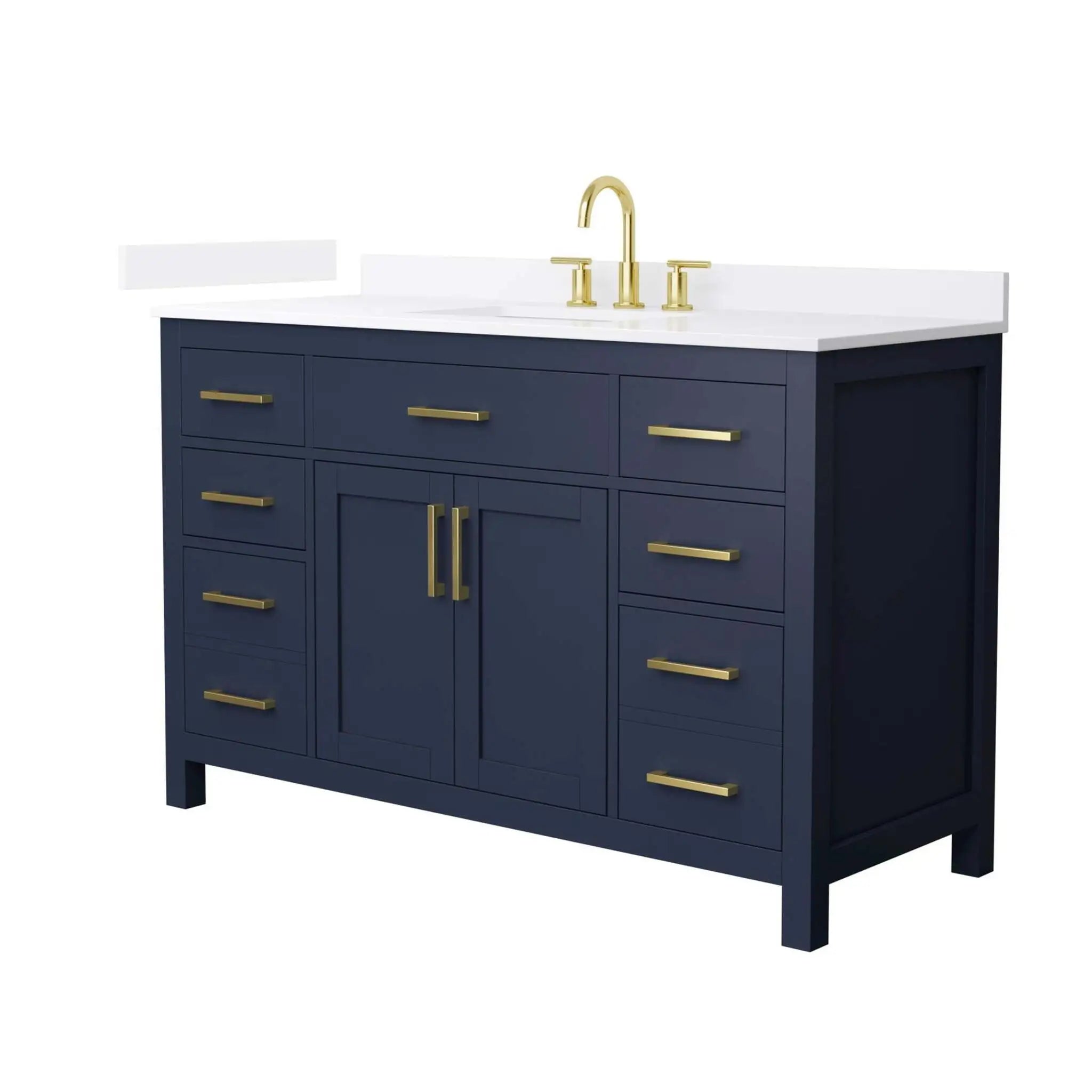 54" Beckett Single Bathroom Vanity in Dark Blue with Brushed Gold Trim by Wyndham