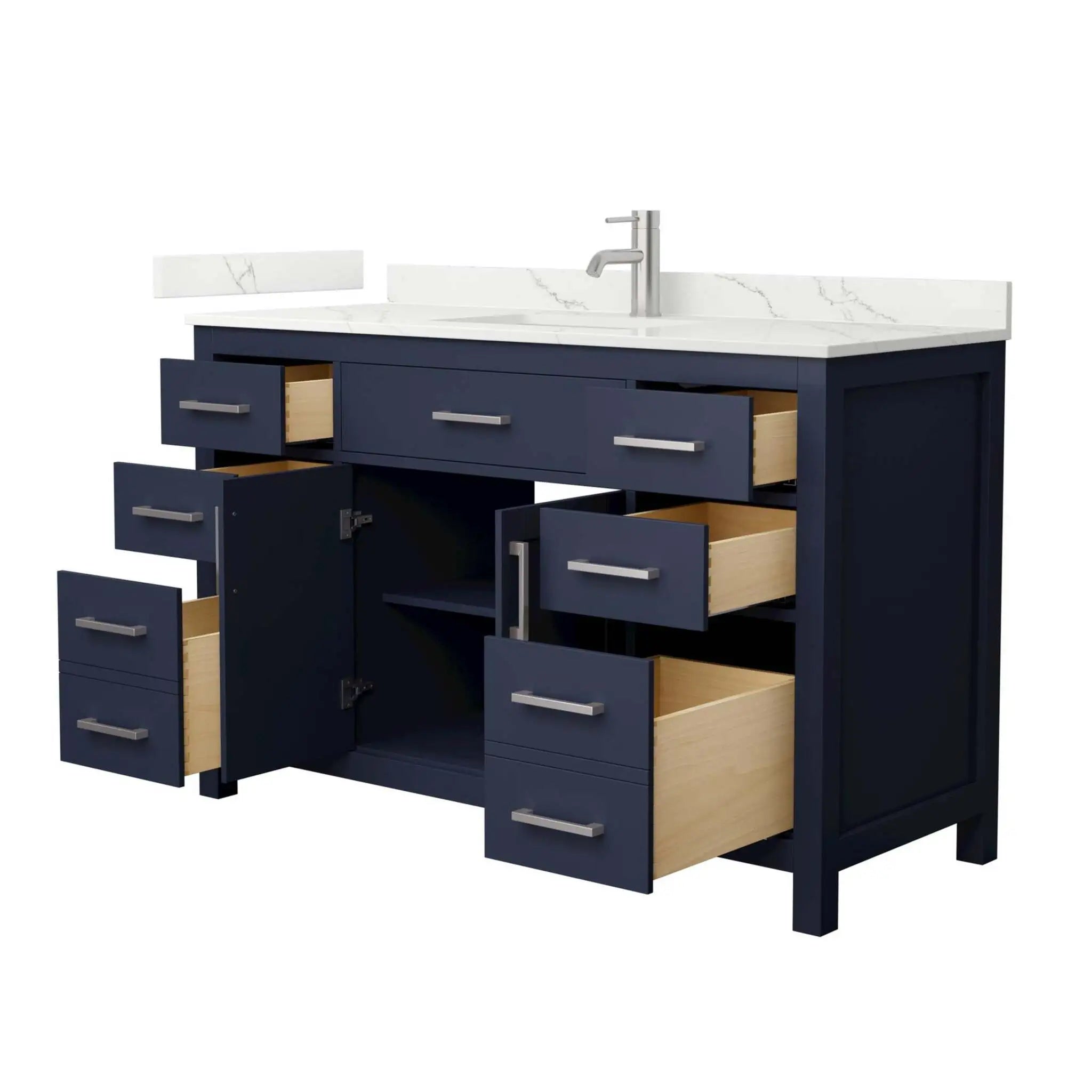 54" Beckett Single Bathroom Vanity in Dark Blue with Brushed Nickel Trim by Wyndham