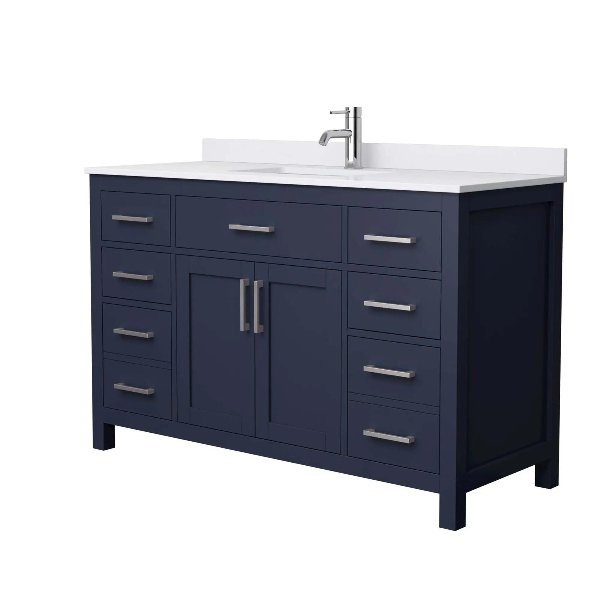 54" Beckett Single Bathroom Vanity in Dark Blue with Brushed Nickel Trim by Wyndham