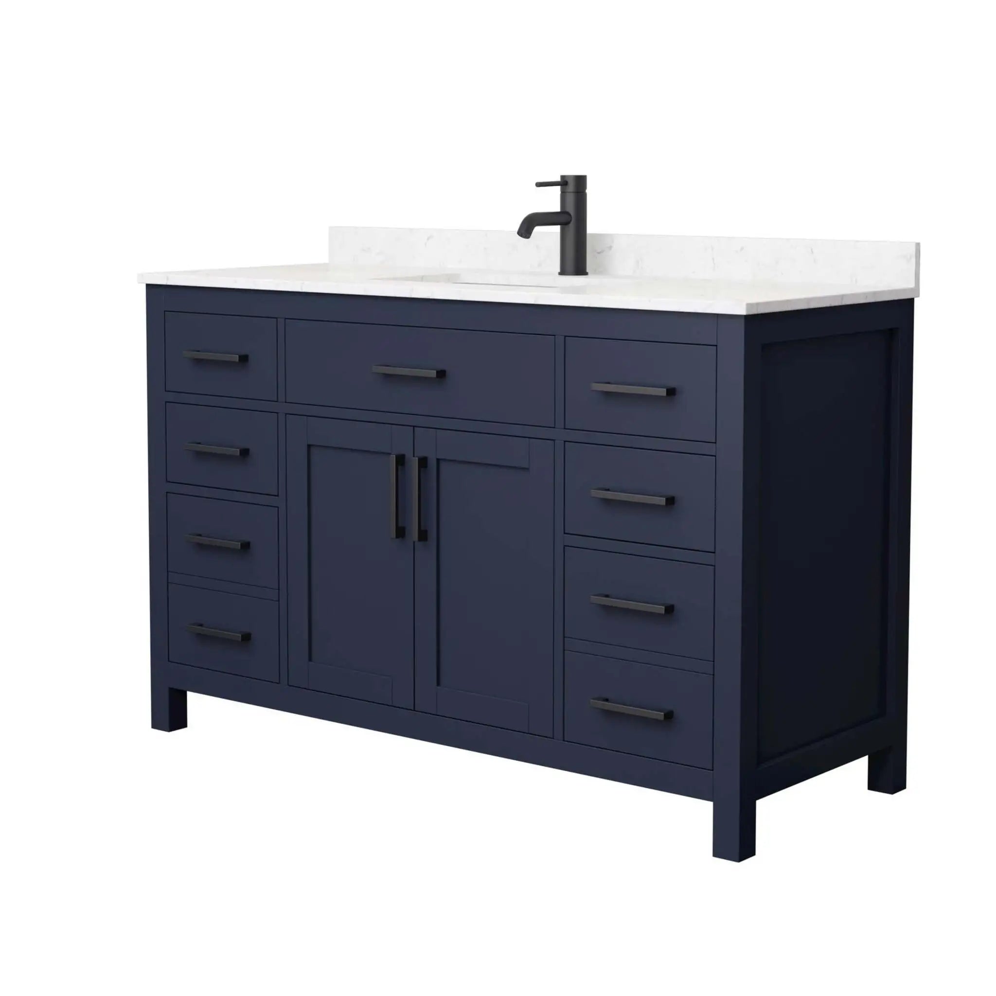 54" Beckett Single Bathroom Vanity in Dark Blue with Matte Black Trim by Wyndham