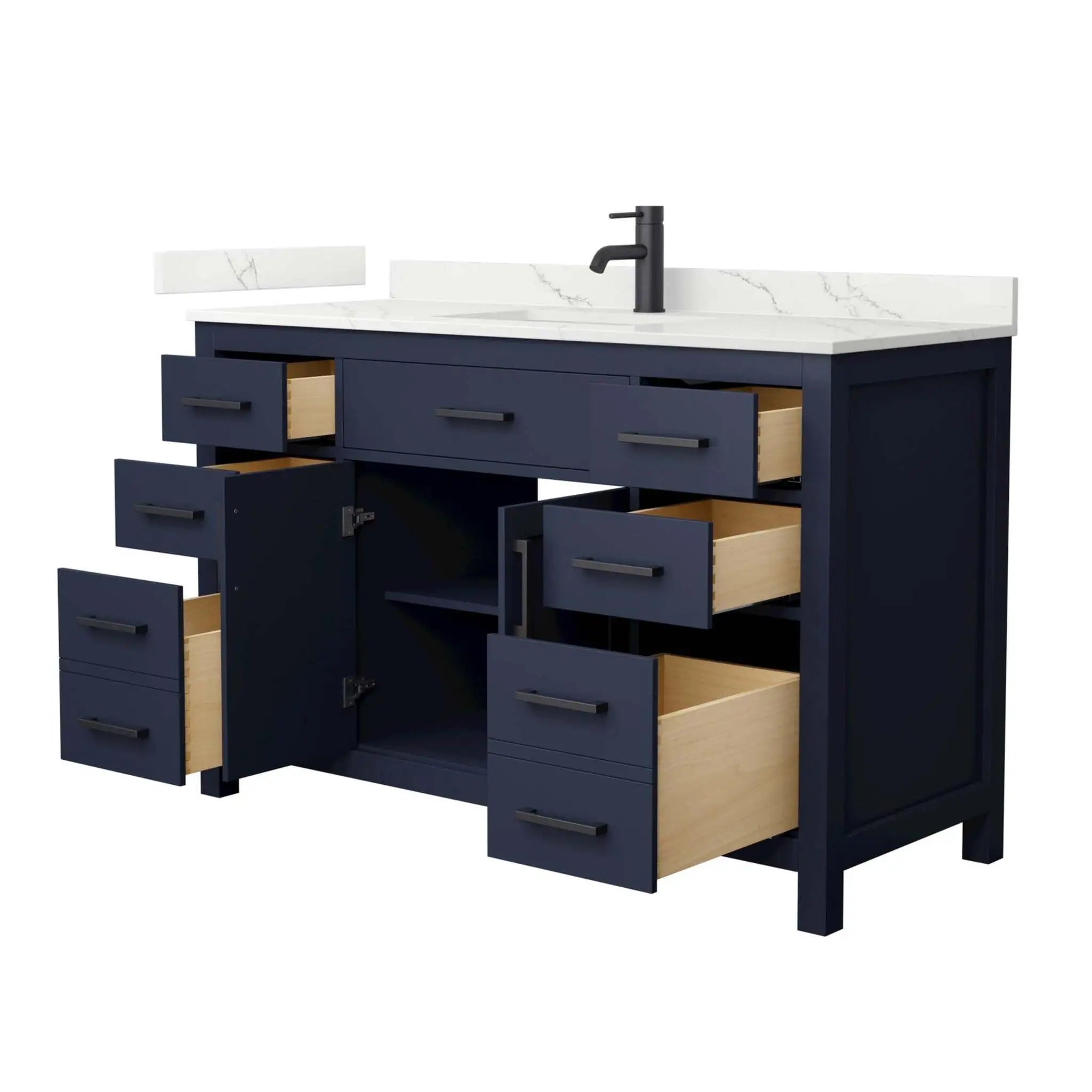 54" Beckett Single Bathroom Vanity in Dark Blue with Matte Black Trim by Wyndham