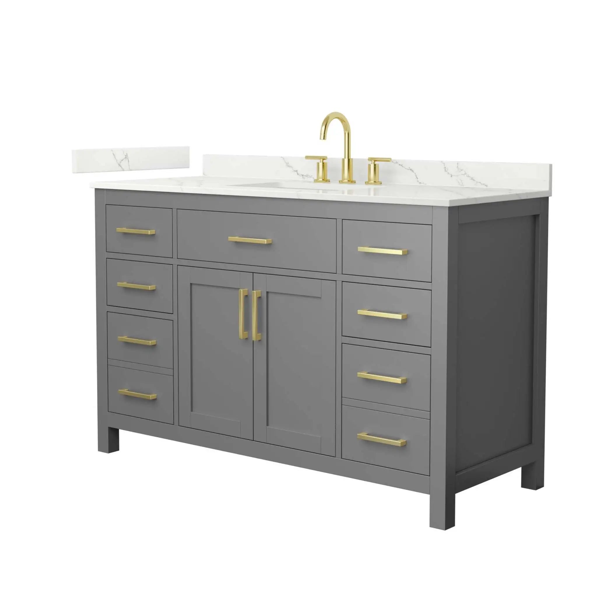 54" Beckett Single Bathroom Vanity in Dark Gray with Brushed Gold Trim by Wyndham