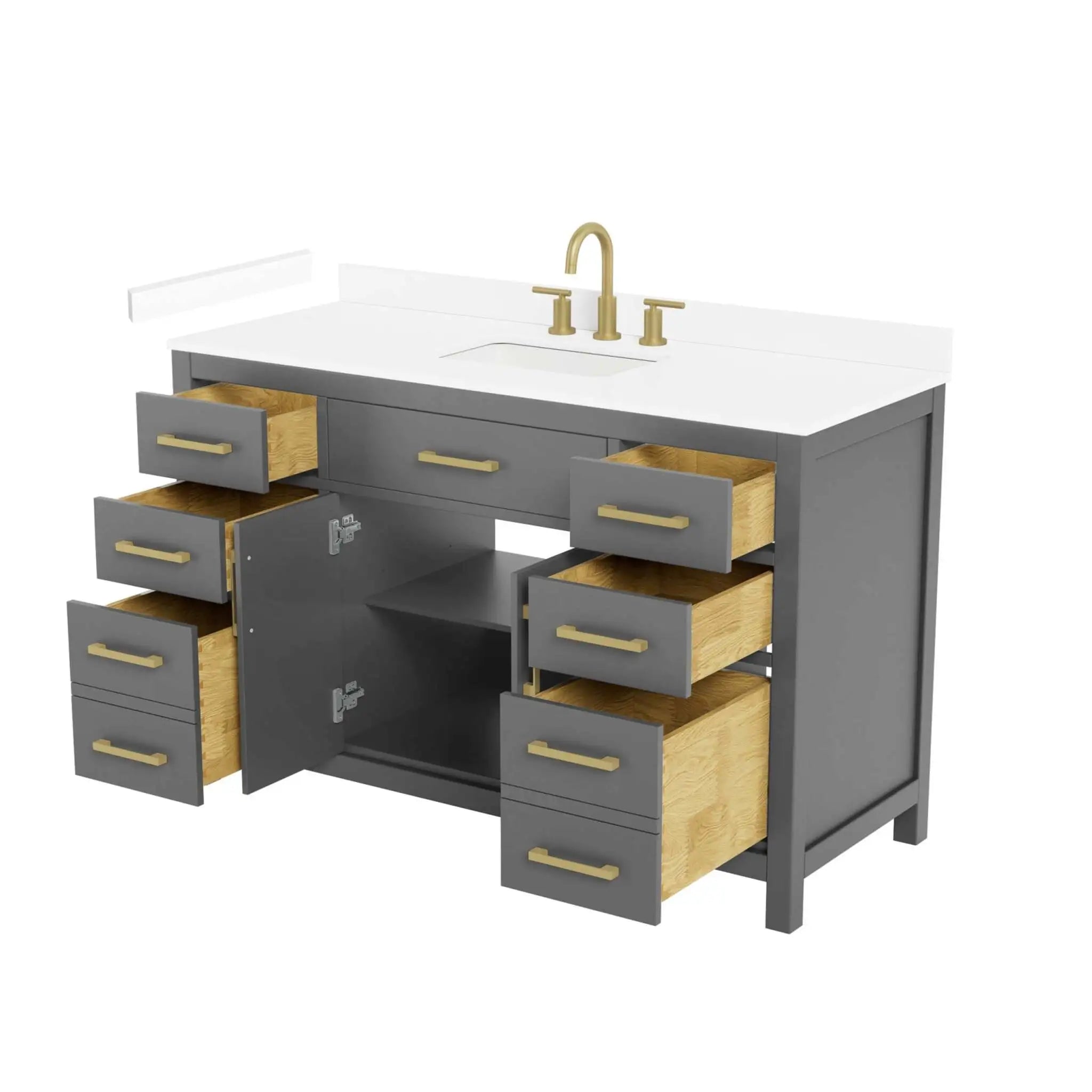 54" Beckett Single Bathroom Vanity in Dark Gray with Brushed Gold Trim by Wyndham