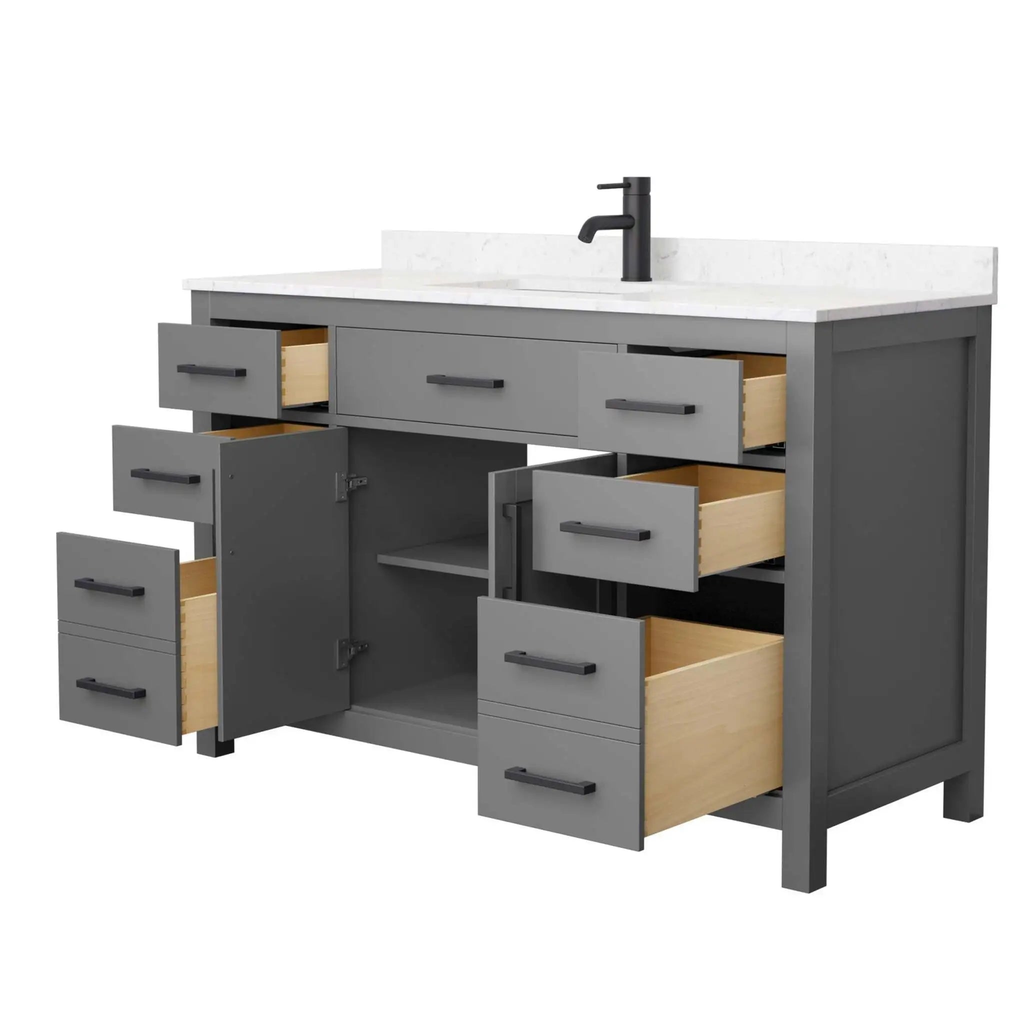 54" Beckett Single Bathroom Vanity in Dark Gray with Matte Black Trim by Wyndham