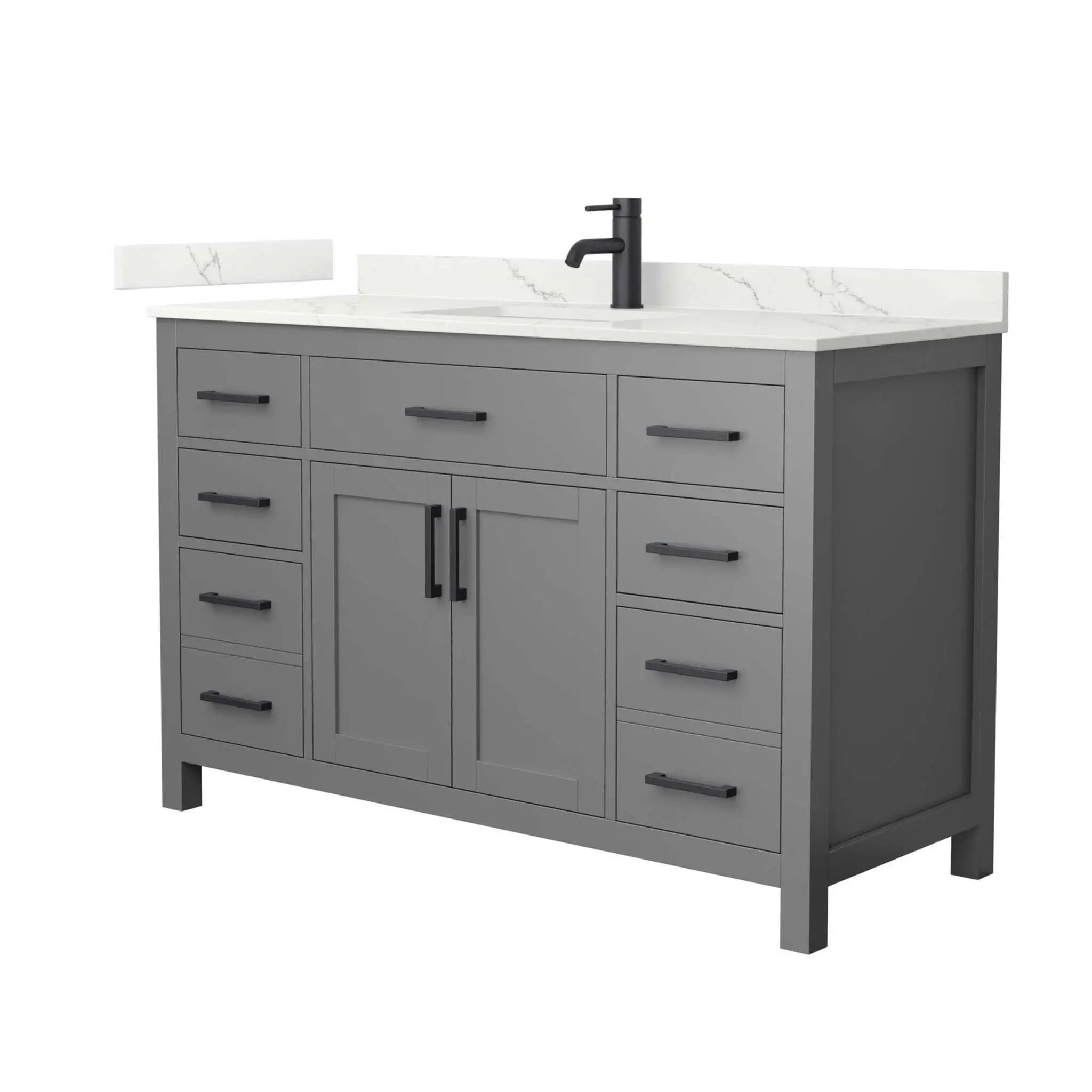 54" Beckett Single Bathroom Vanity in Dark Gray with Matte Black Trim by Wyndham
