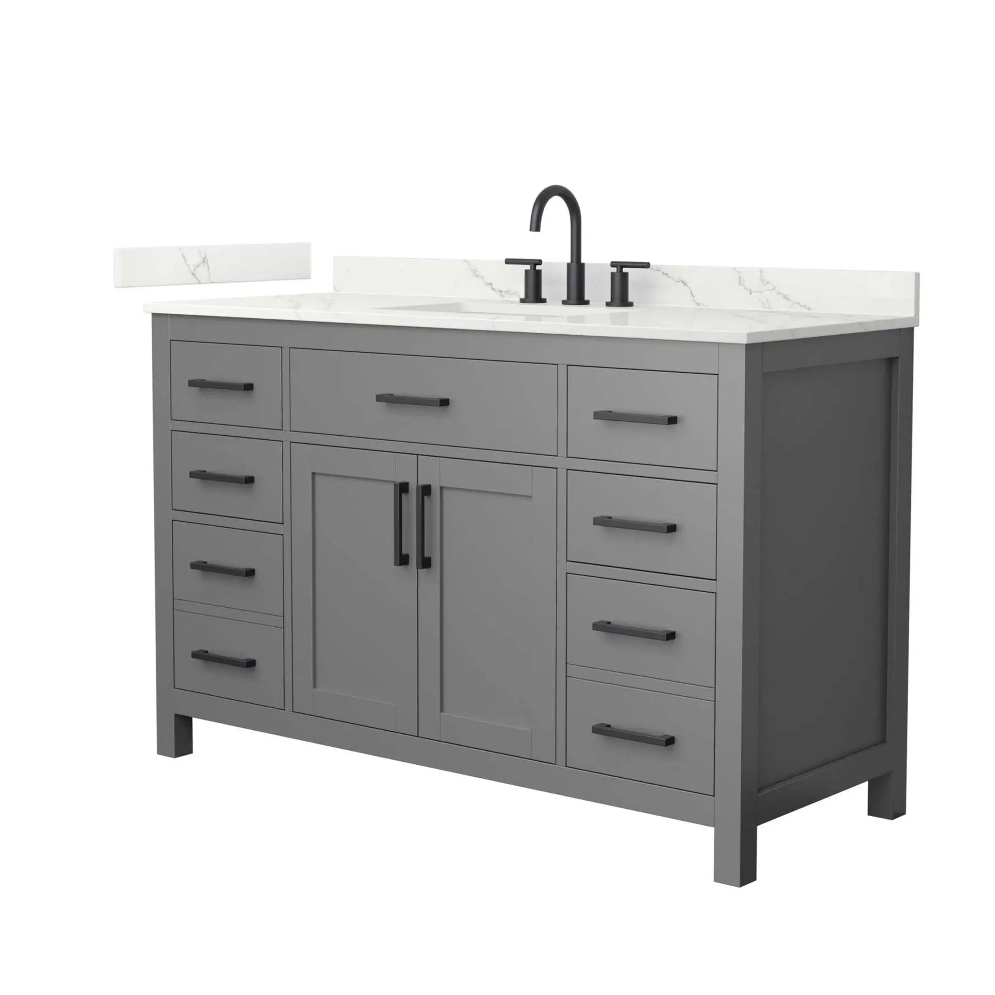54" Beckett Single Bathroom Vanity in Dark Gray with Matte Black Trim by Wyndham