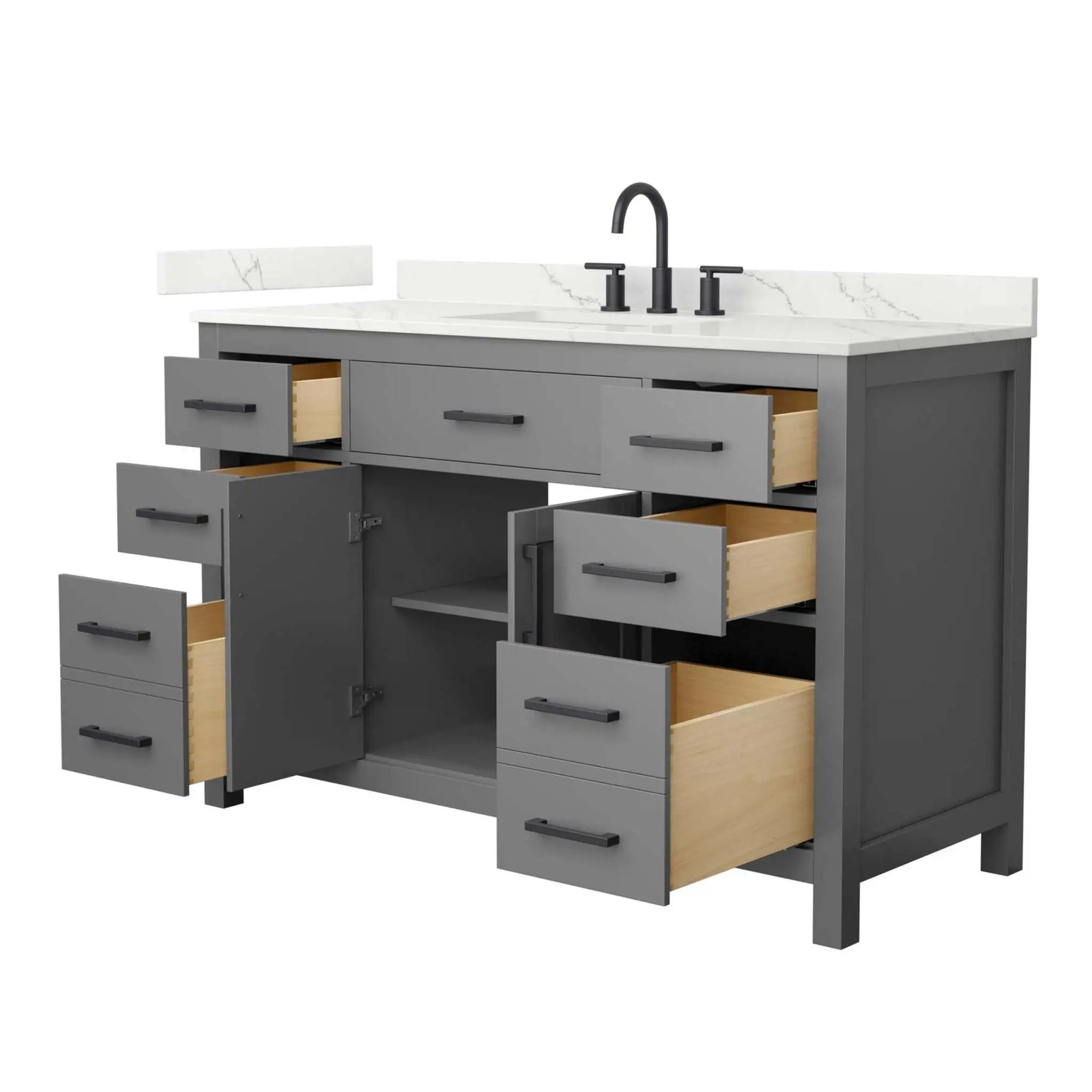 54" Beckett Single Bathroom Vanity in Dark Gray with Matte Black Trim by Wyndham