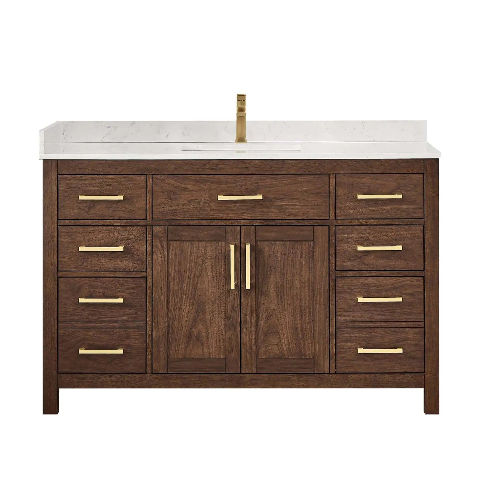54" Beckett Single Bathroom Vanity in Dark Walnut with Brushed Gold Trim by Wyndham