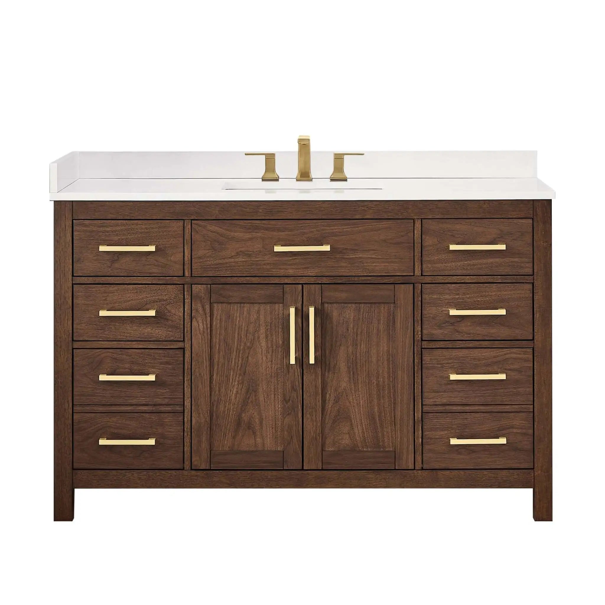 54" Beckett Single Bathroom Vanity in Dark Walnut with Brushed Gold Trim by Wyndham