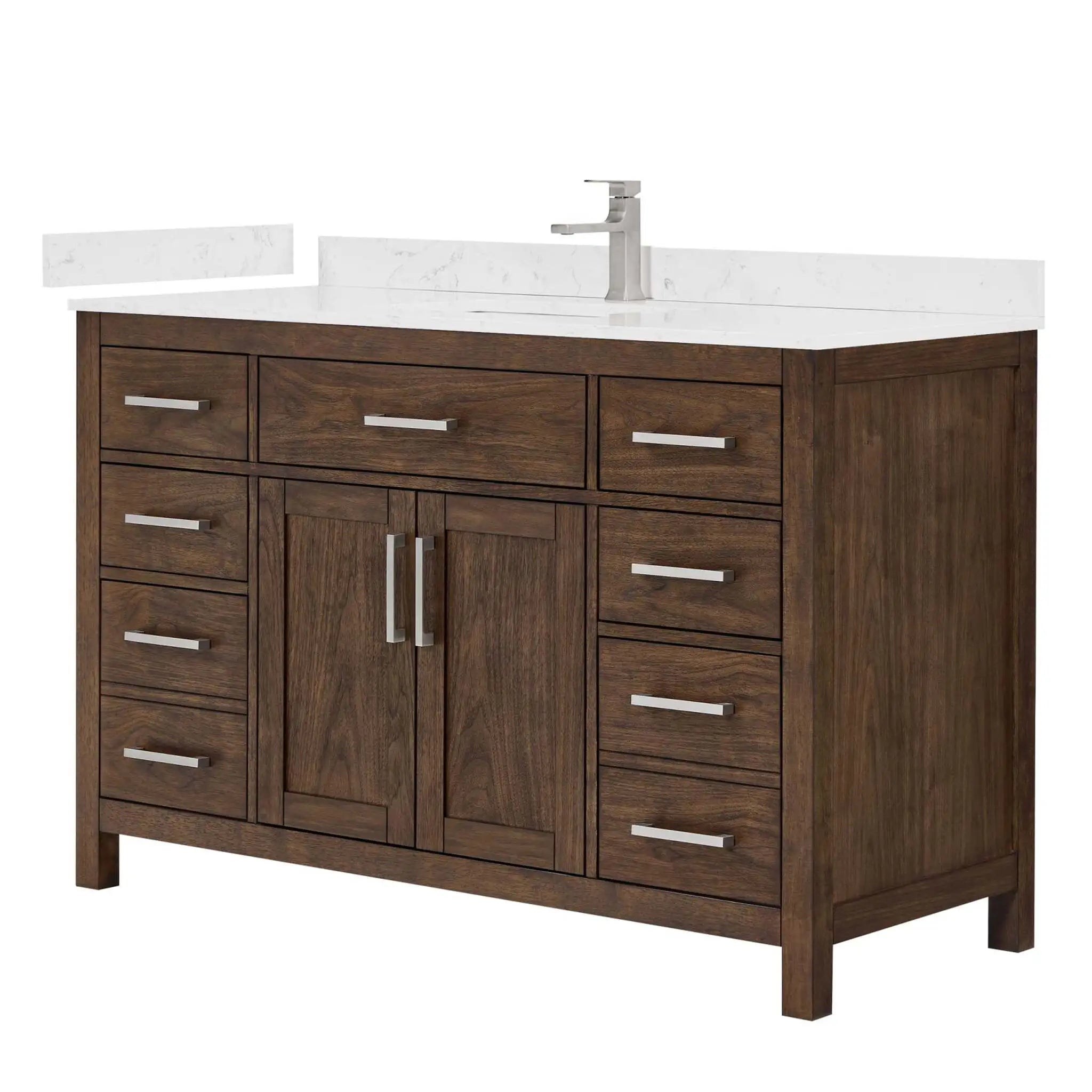 54" Beckett Single Bathroom Vanity in Dark Walnut with Brushed Nickel Trim by Wyndham