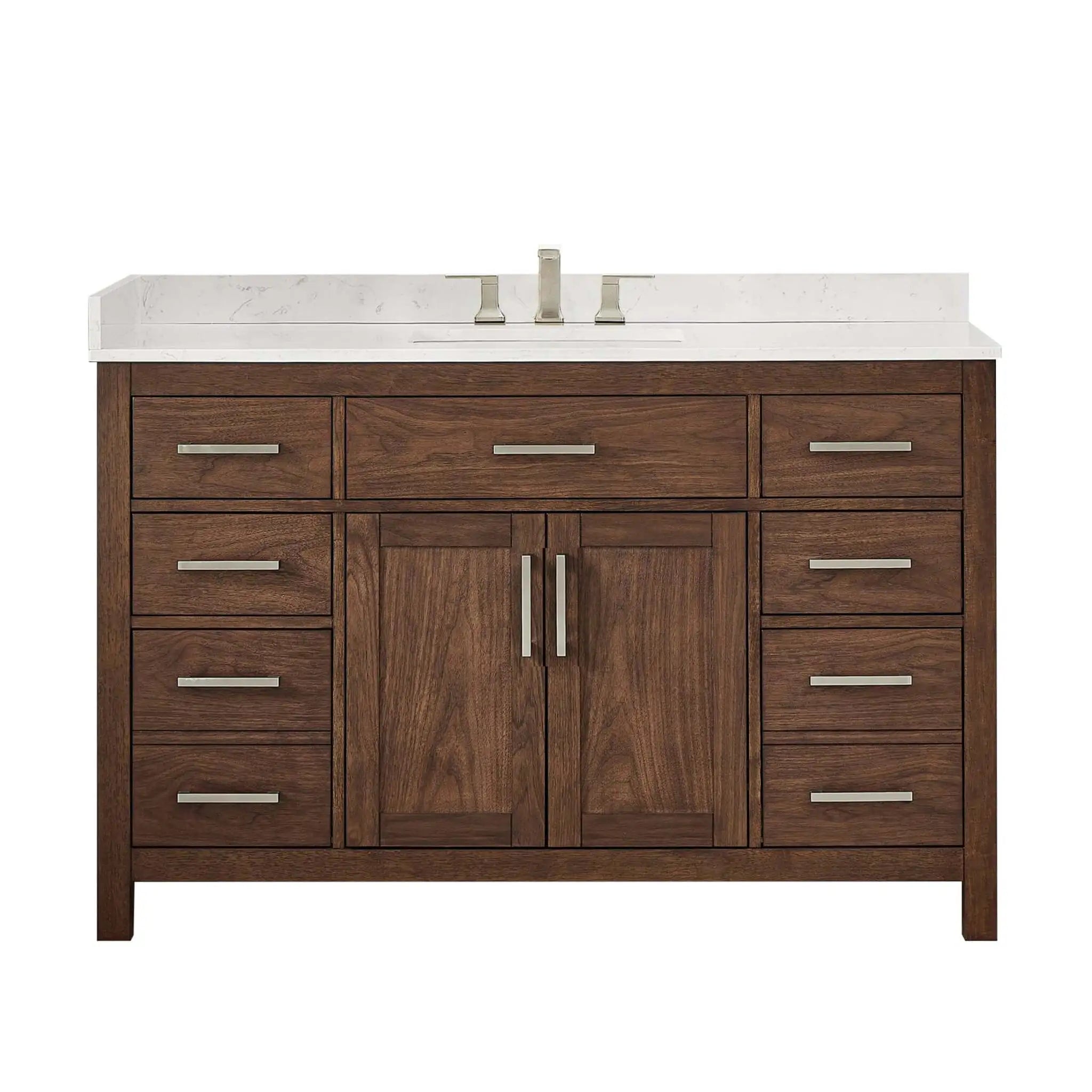 54" Beckett Single Bathroom Vanity in Dark Walnut with Brushed Nickel Trim by Wyndham