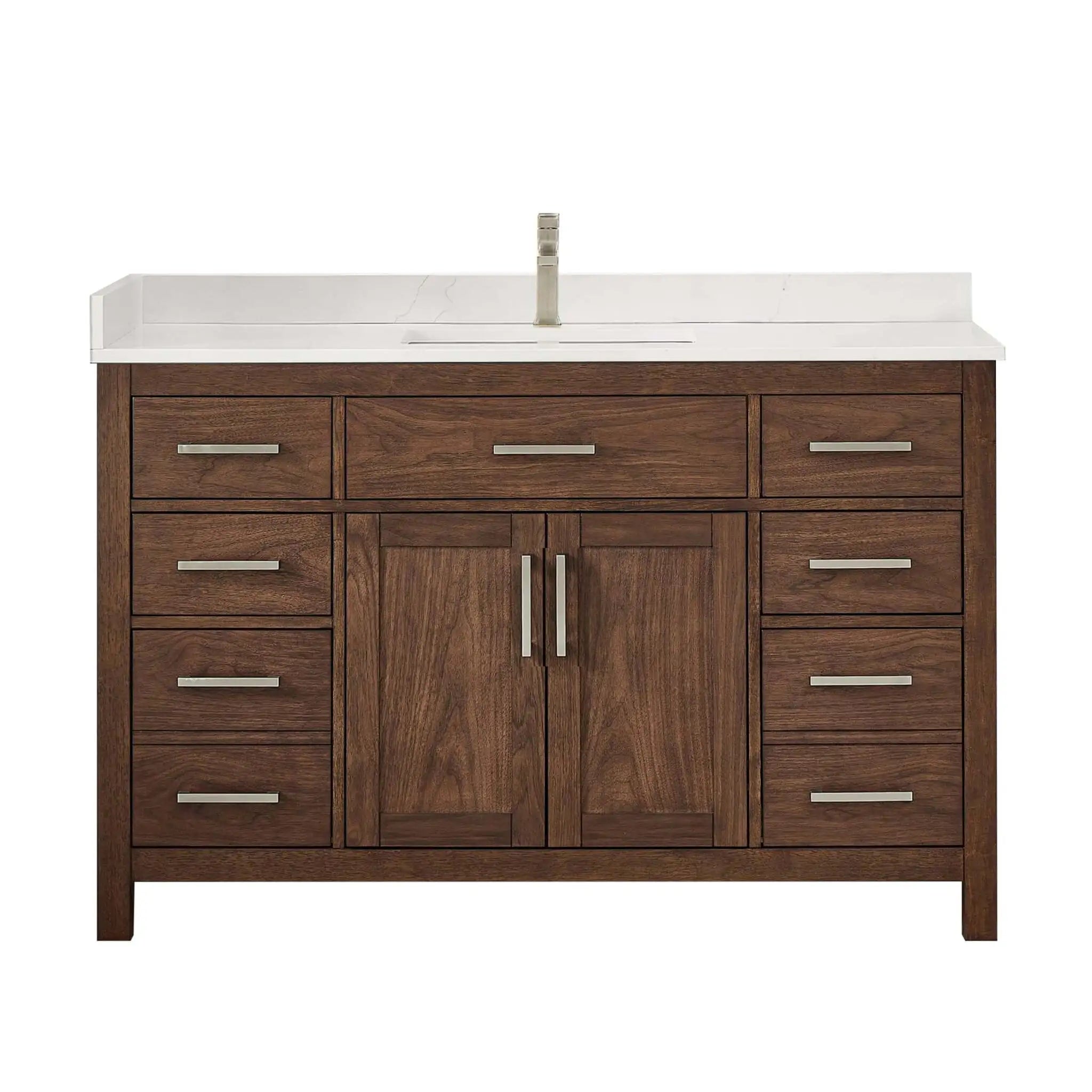 54" Beckett Single Bathroom Vanity in Dark Walnut with Brushed Nickel Trim by Wyndham