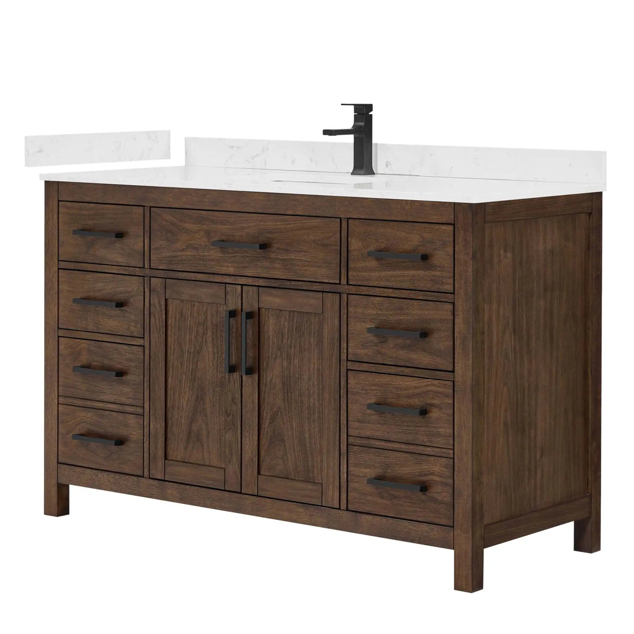 54" Beckett Single Bathroom Vanity in Dark Walnut with Matte Black Trim by Wyndham