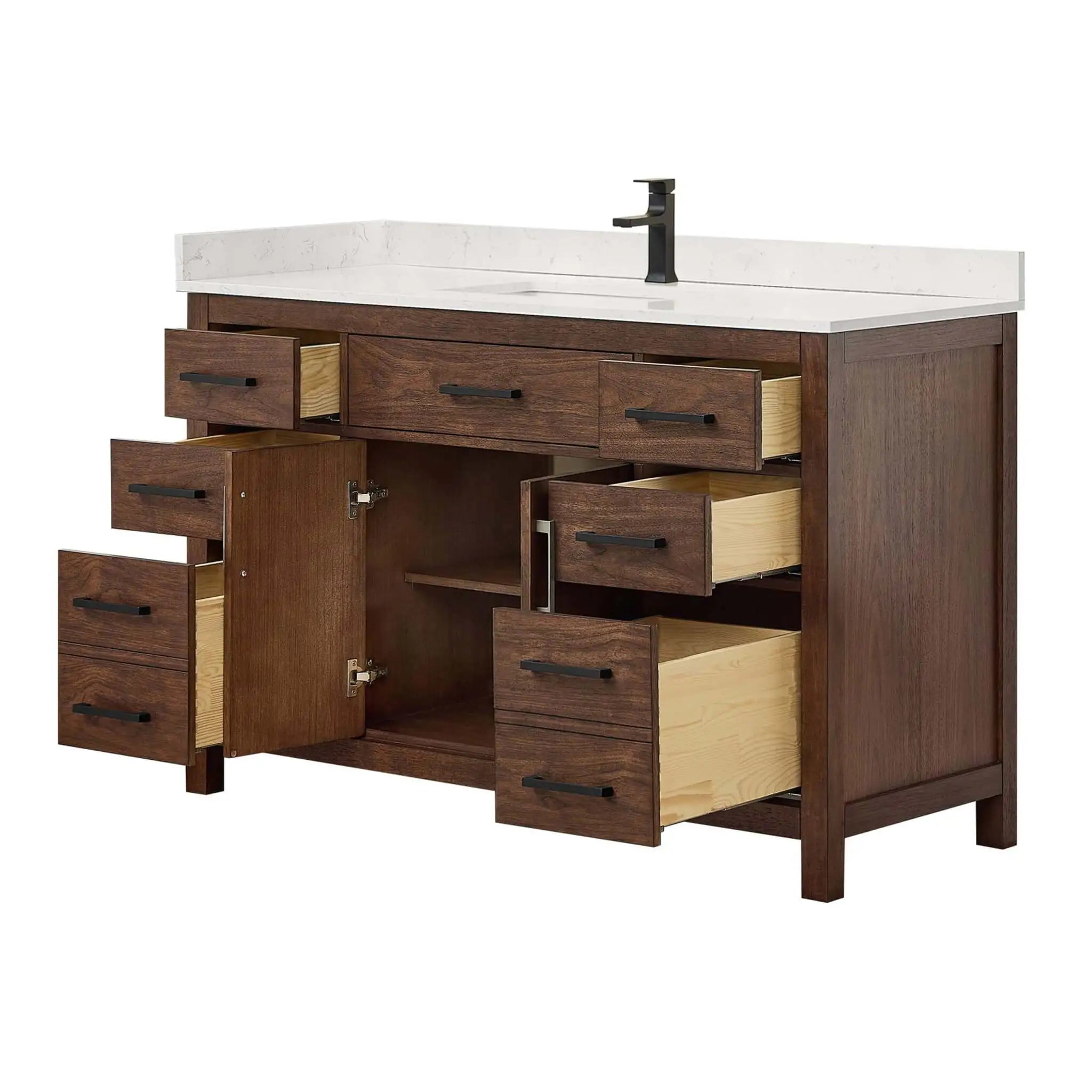 54" Beckett Single Bathroom Vanity in Dark Walnut with Matte Black Trim by Wyndham
