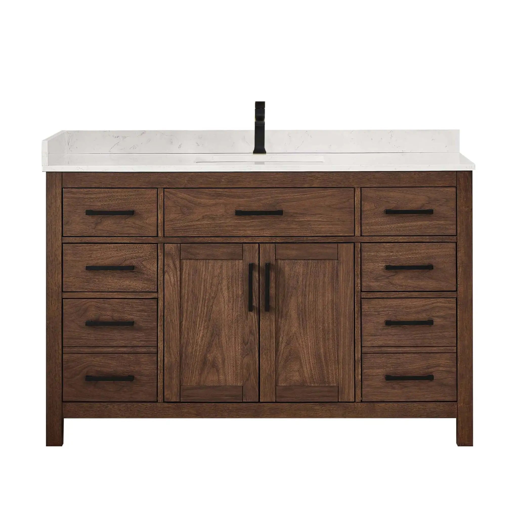 54" Beckett Single Bathroom Vanity in Dark Walnut with Matte Black Trim by Wyndham