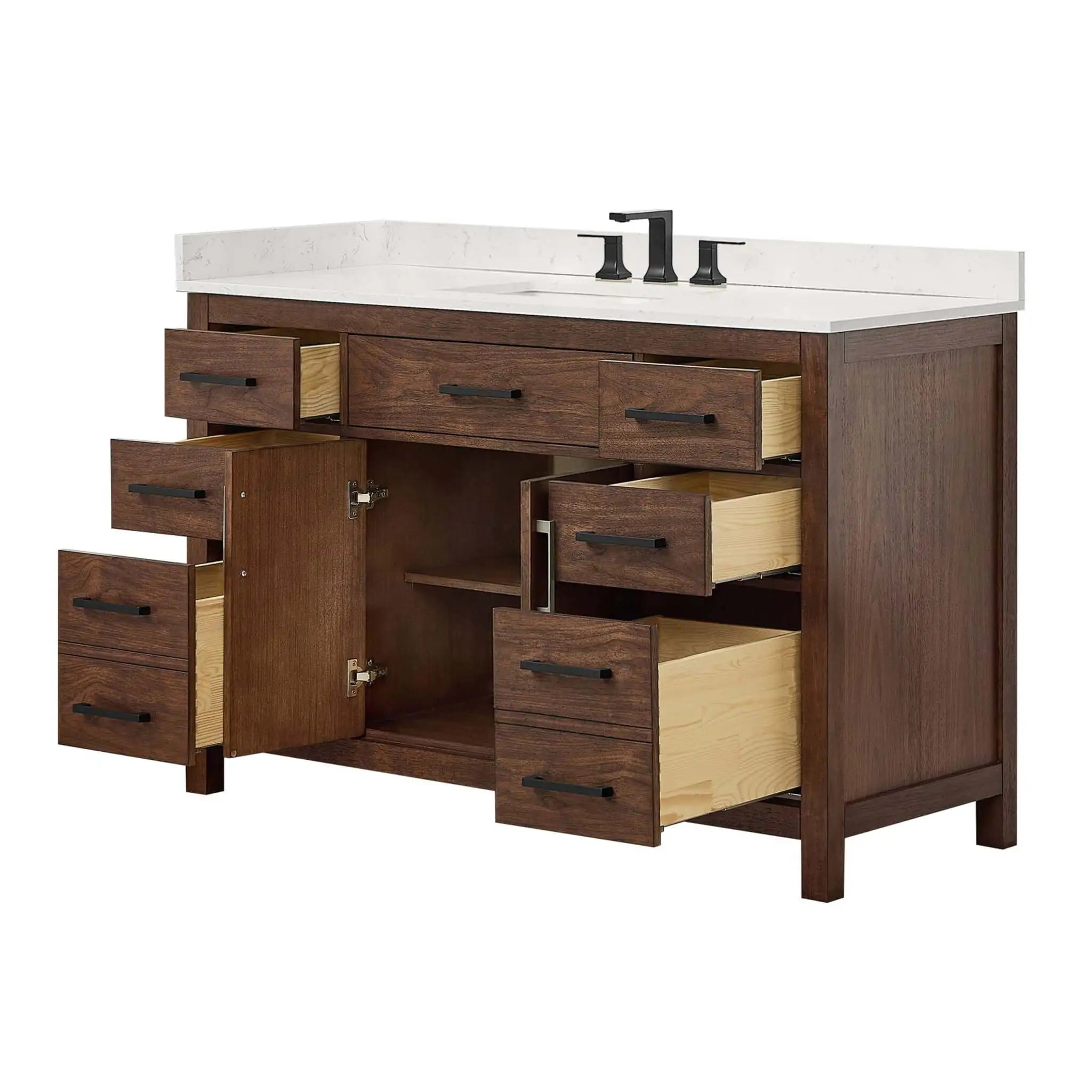 54" Beckett Single Bathroom Vanity in Dark Walnut with Matte Black Trim by Wyndham