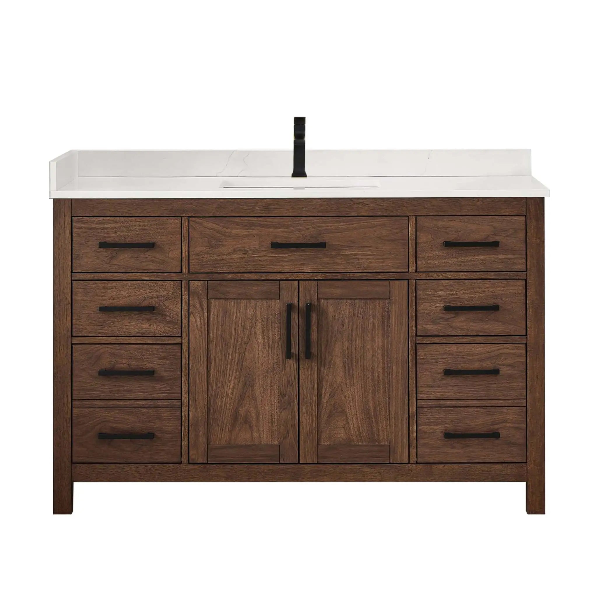 54" Beckett Single Bathroom Vanity in Dark Walnut with Matte Black Trim by Wyndham