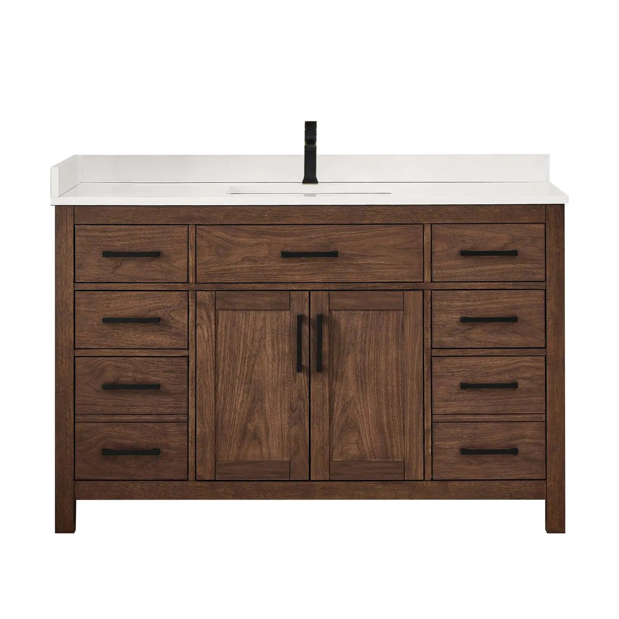 54" Beckett Single Bathroom Vanity in Dark Walnut with Matte Black Trim by Wyndham