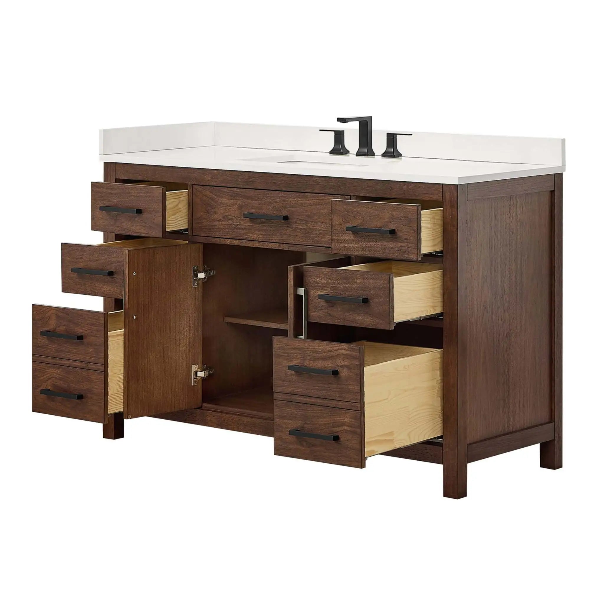 54" Beckett Single Bathroom Vanity in Dark Walnut with Matte Black Trim by Wyndham