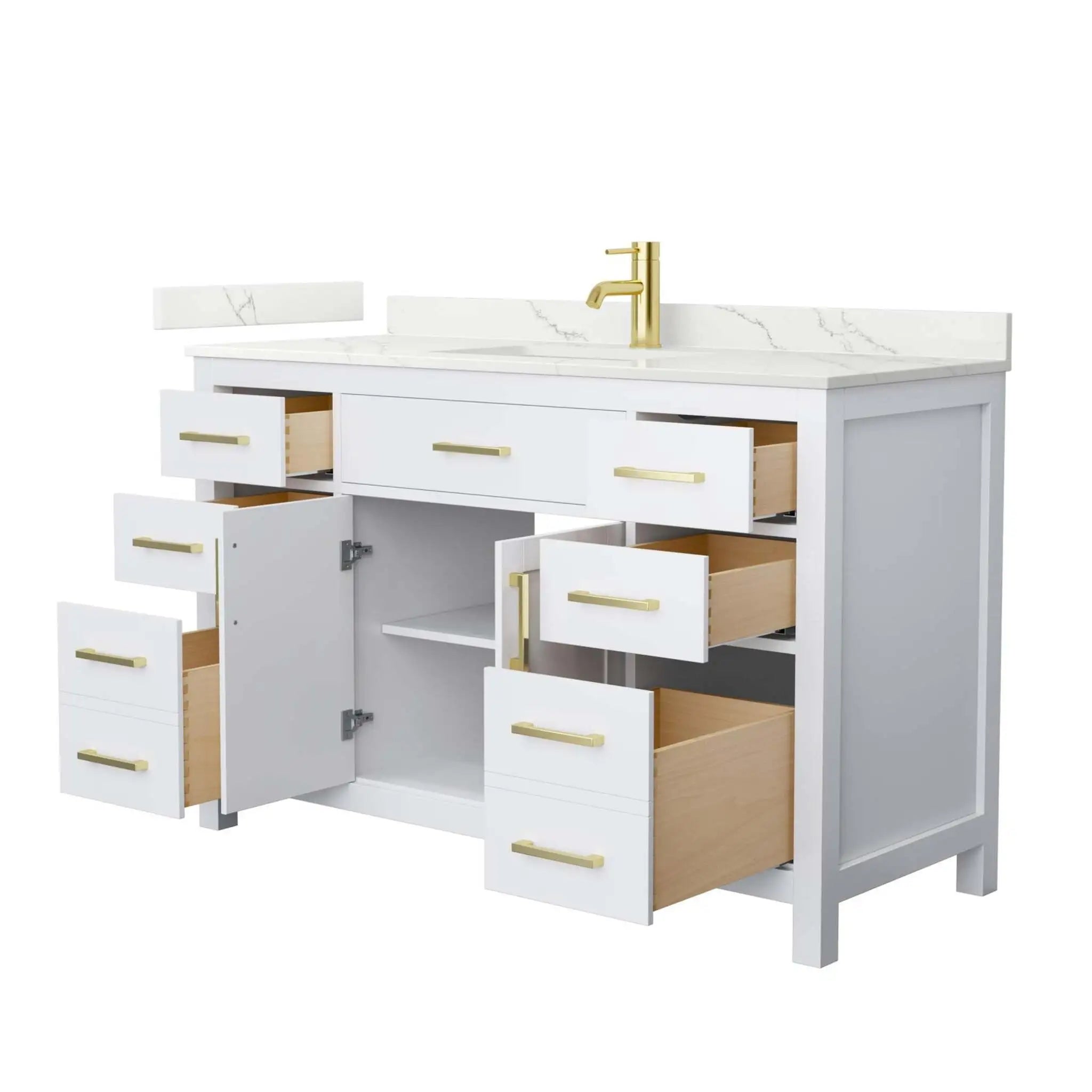 54" Beckett Single Bathroom Vanity in White with Brushed Gold Trim by Wyndham