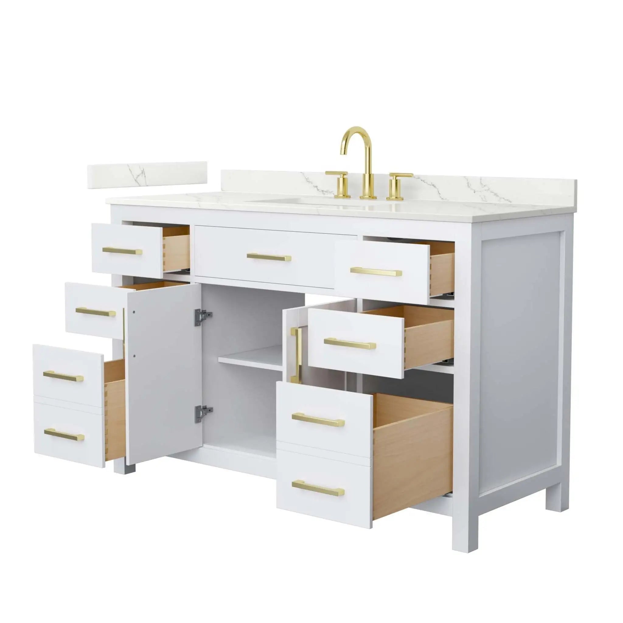 54" Beckett Single Bathroom Vanity in White with Brushed Gold Trim by Wyndham