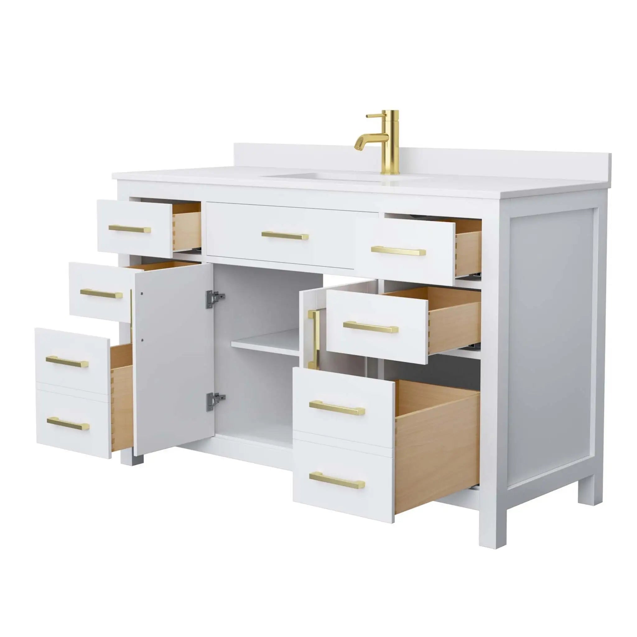 54" Beckett Single Bathroom Vanity in White with Brushed Gold Trim by Wyndham