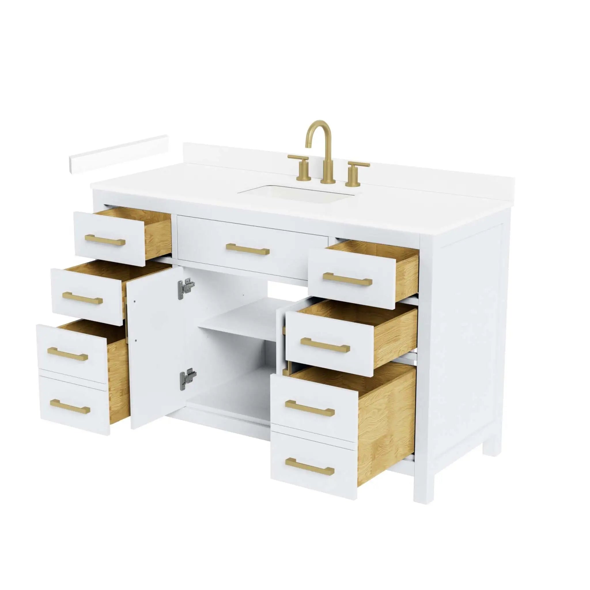 54" Beckett Single Bathroom Vanity in White with Brushed Gold Trim by Wyndham