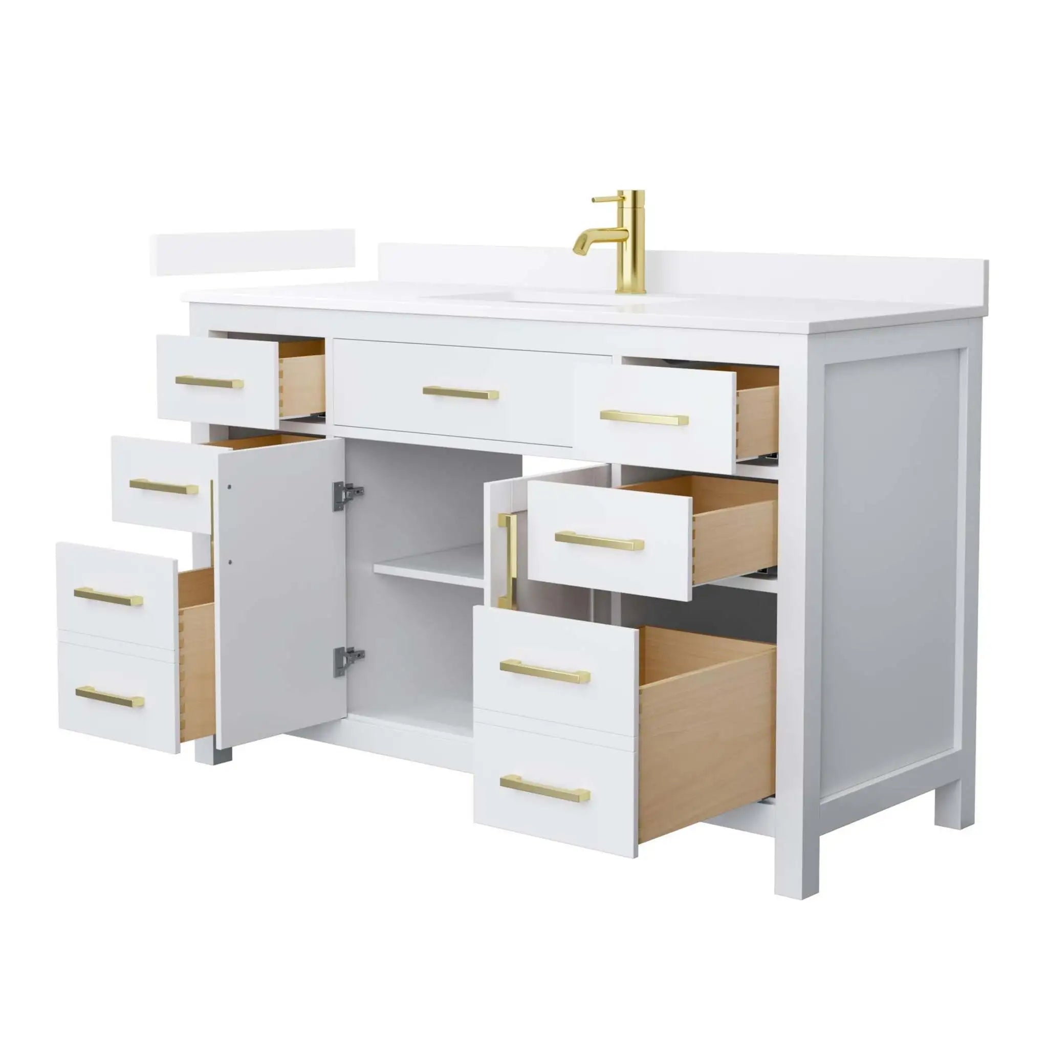 54" Beckett Single Bathroom Vanity in White with Brushed Gold Trim by Wyndham