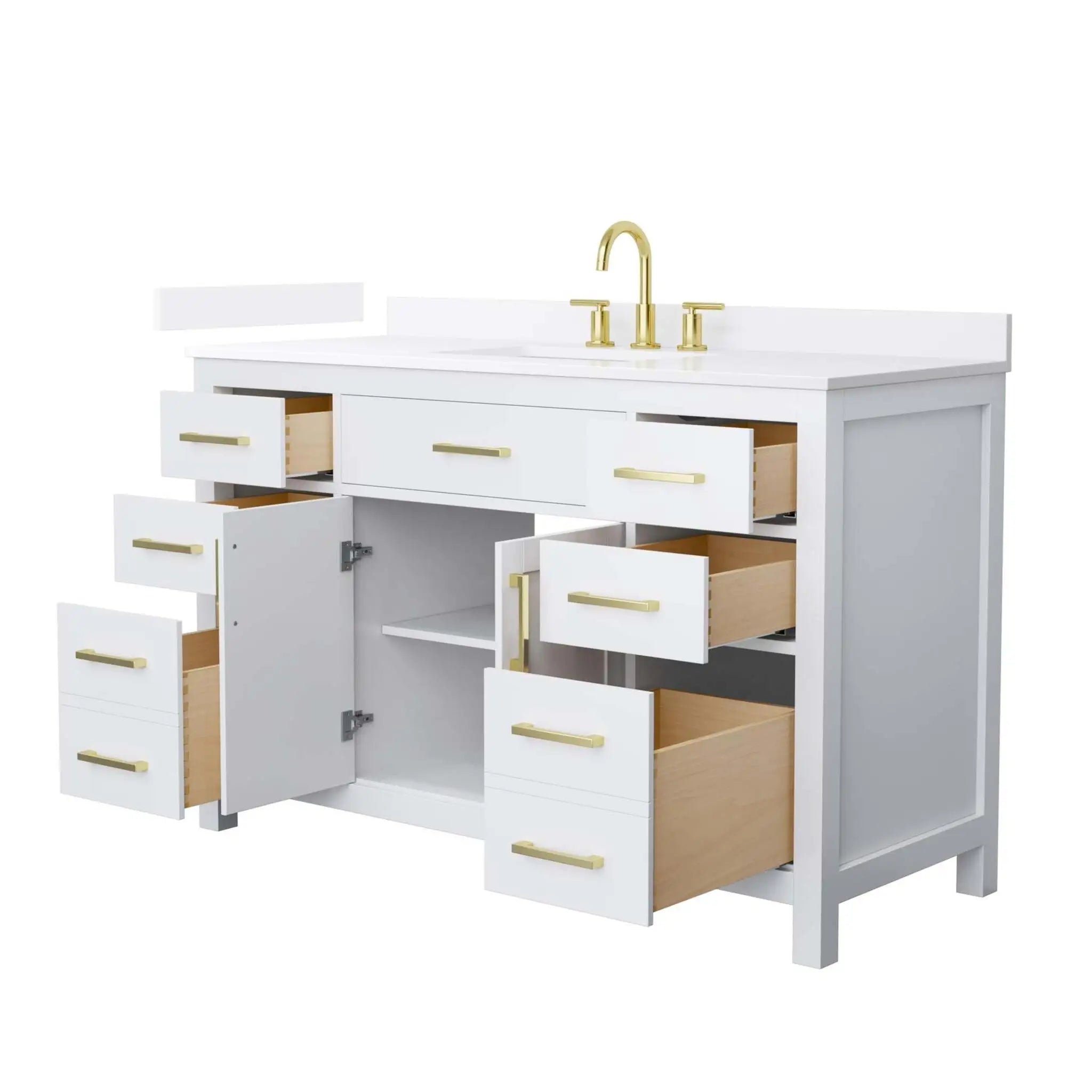 54" Beckett Single Bathroom Vanity in White with Brushed Gold Trim by Wyndham