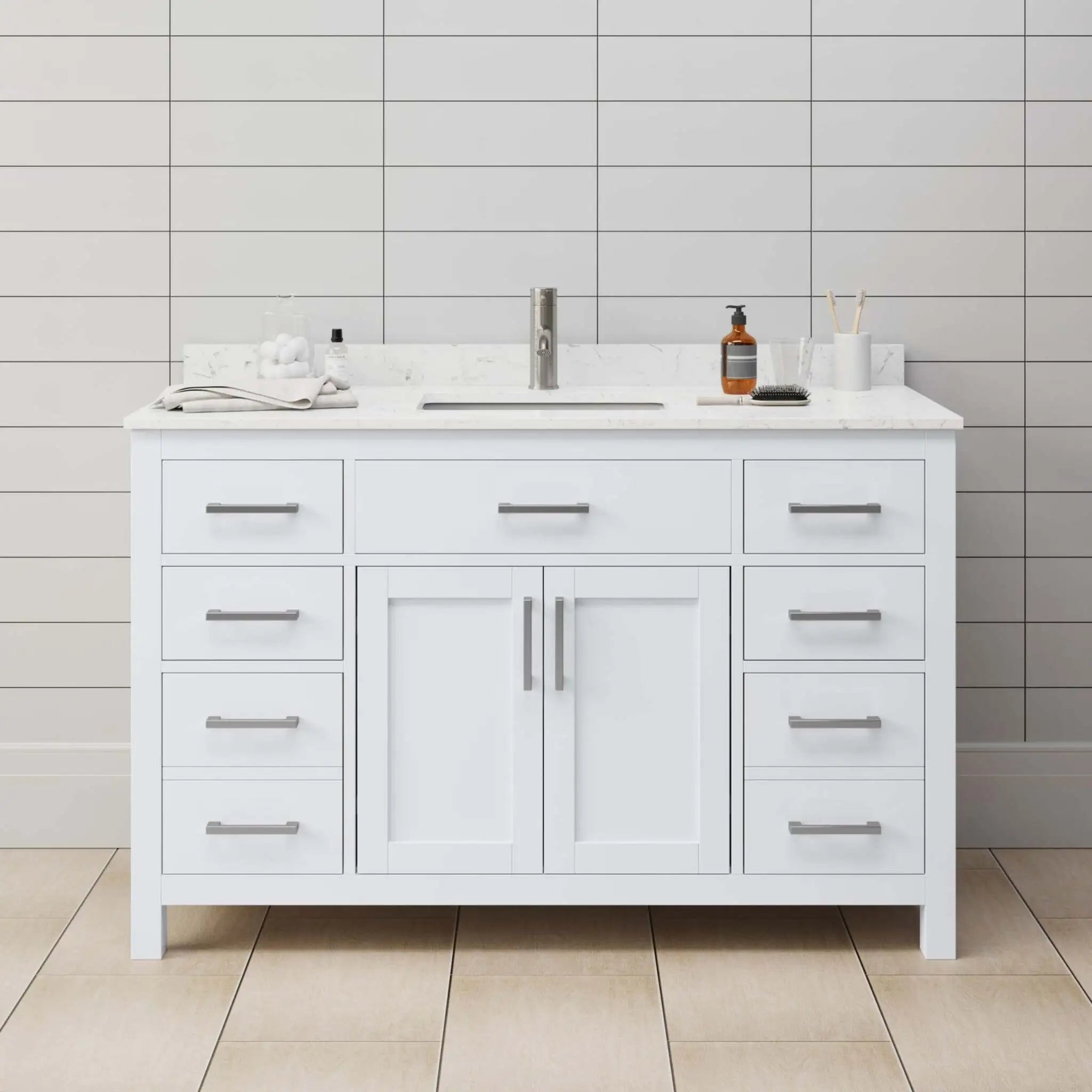 54" Beckett Single Bathroom Vanity in White with Brushed Nickel Trim by Wyndham