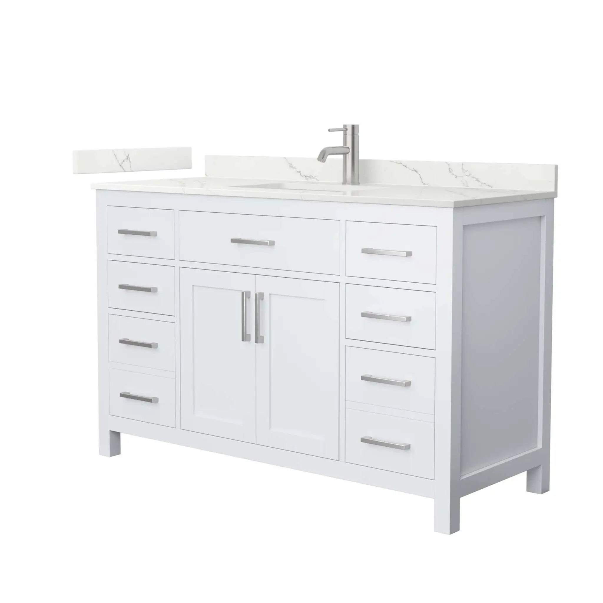 54" Beckett Single Bathroom Vanity in White with Brushed Nickel Trim by Wyndham