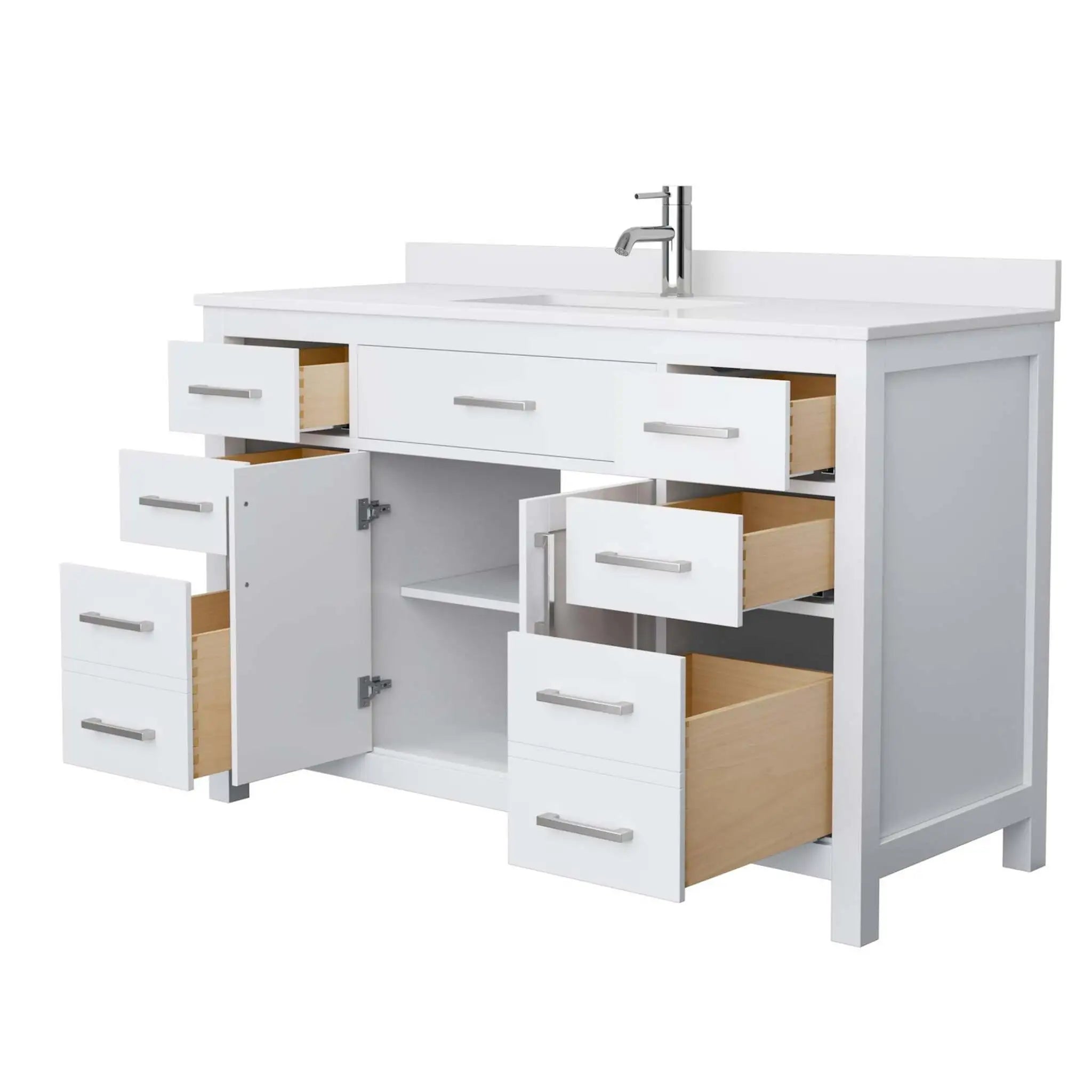 54" Beckett Single Bathroom Vanity in White with Brushed Nickel Trim by Wyndham