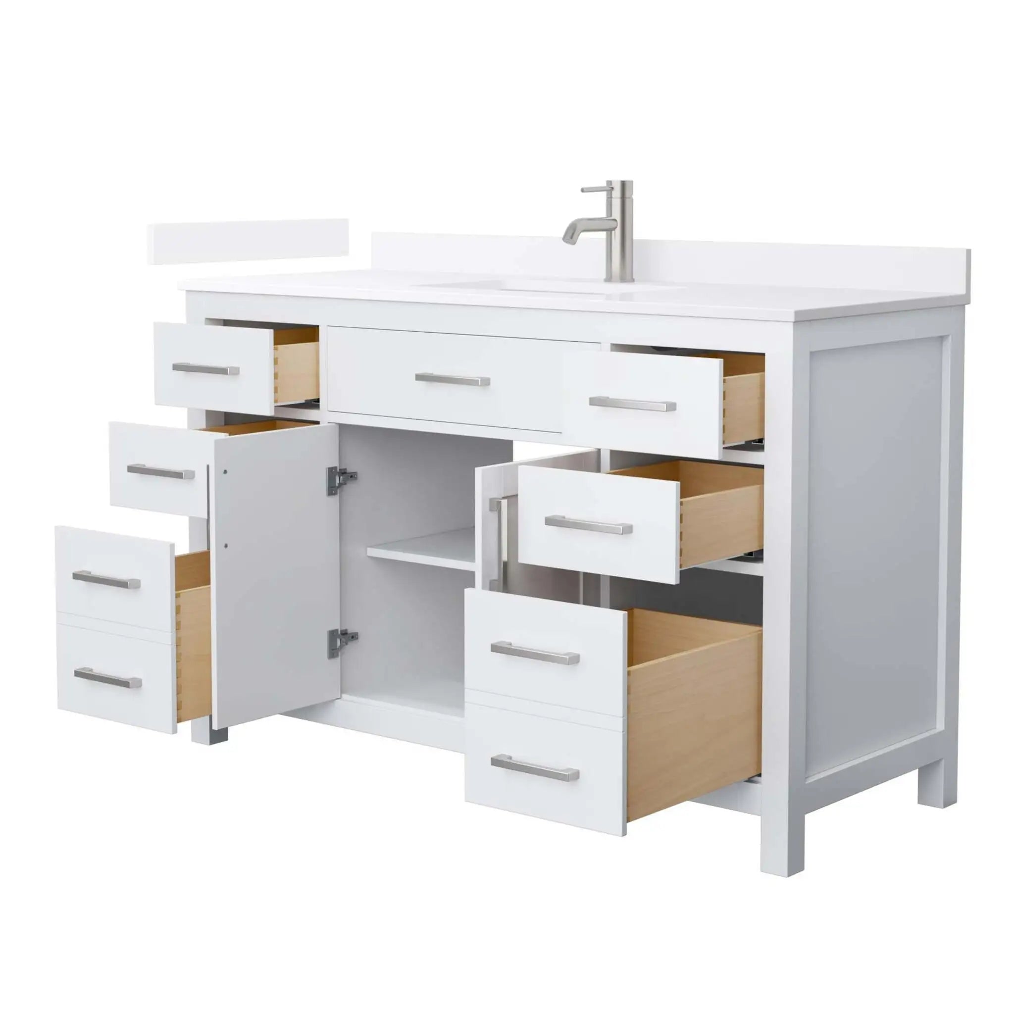 54" Beckett Single Bathroom Vanity in White with Brushed Nickel Trim by Wyndham