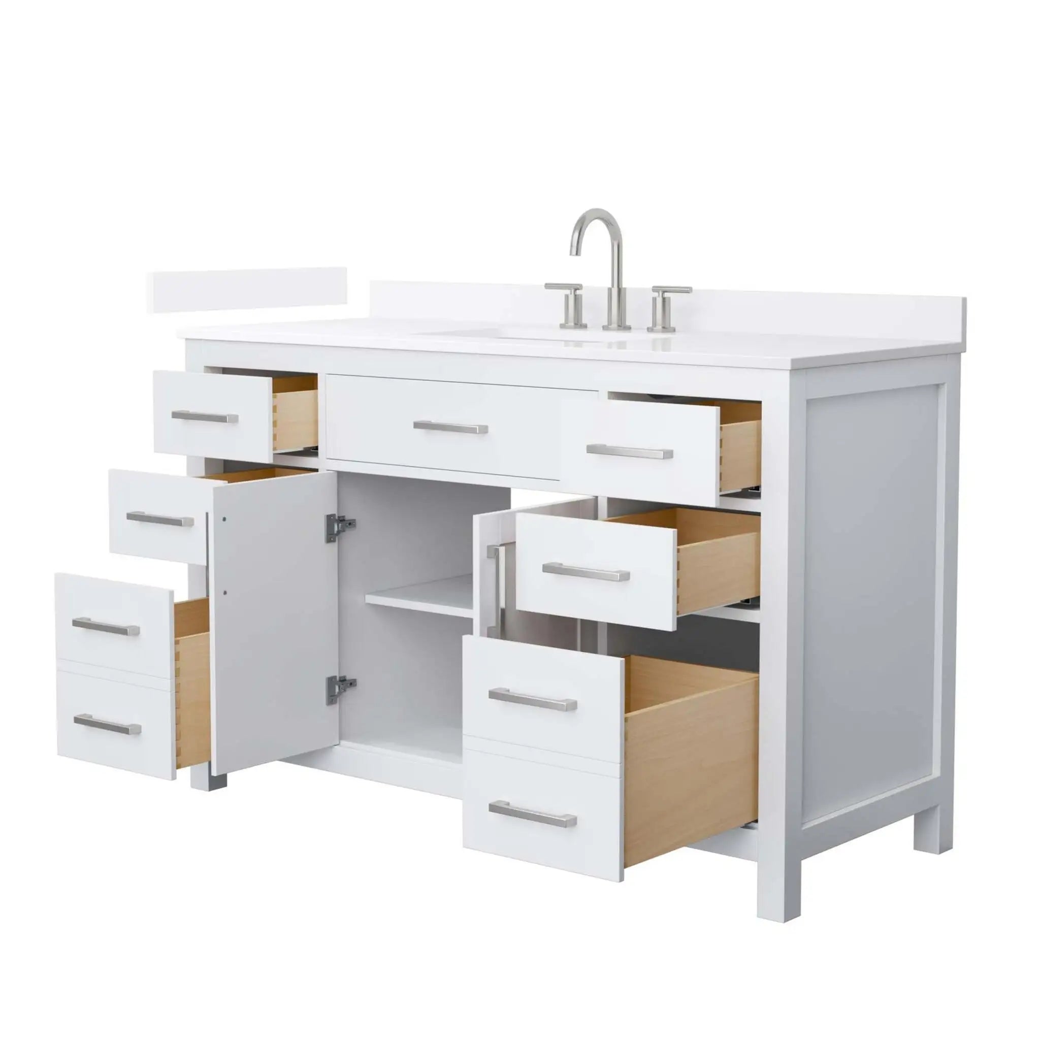 54" Beckett Single Bathroom Vanity in White with Brushed Nickel Trim by Wyndham