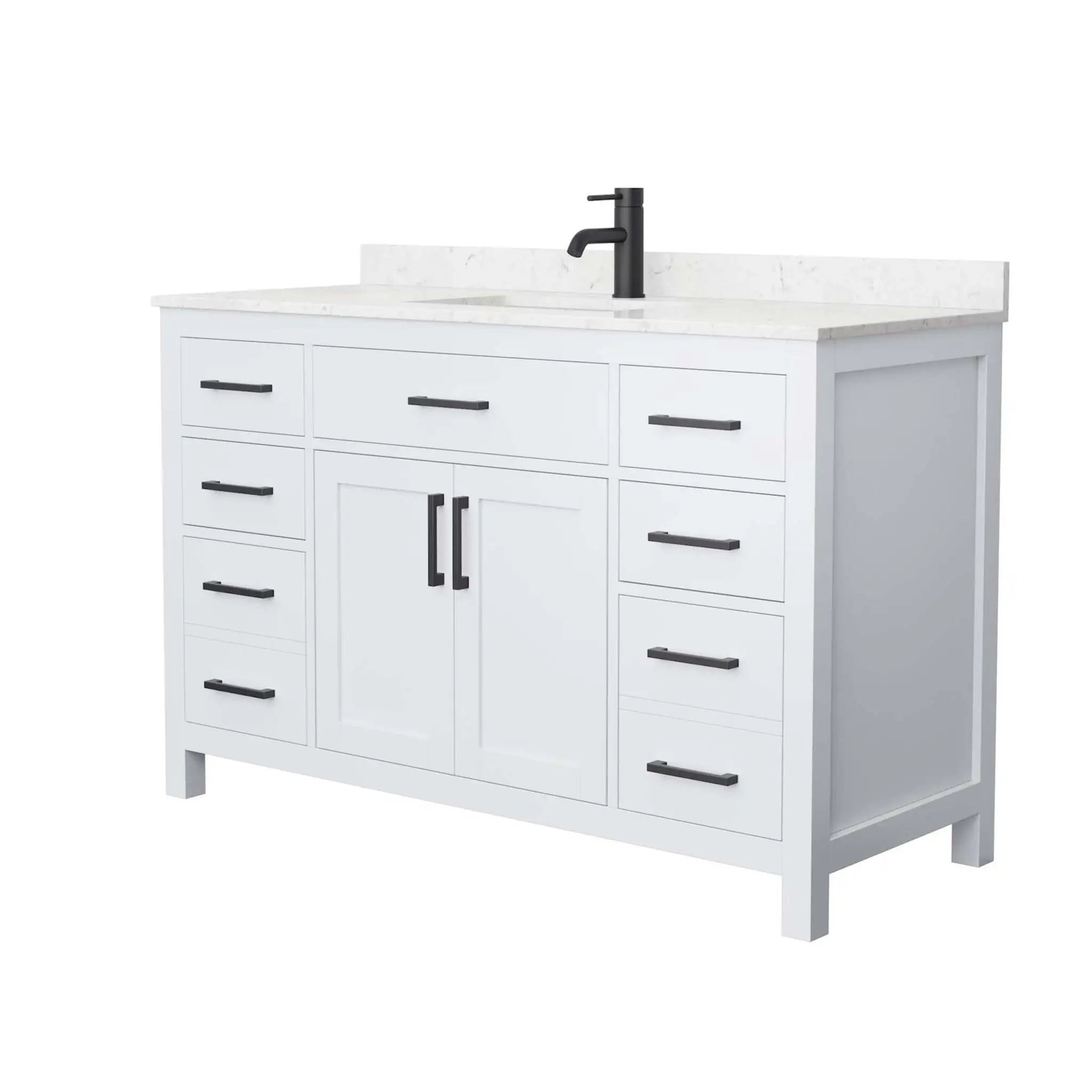 54" Beckett Single Bathroom Vanity in White with Matte Black Trim by Wyndham